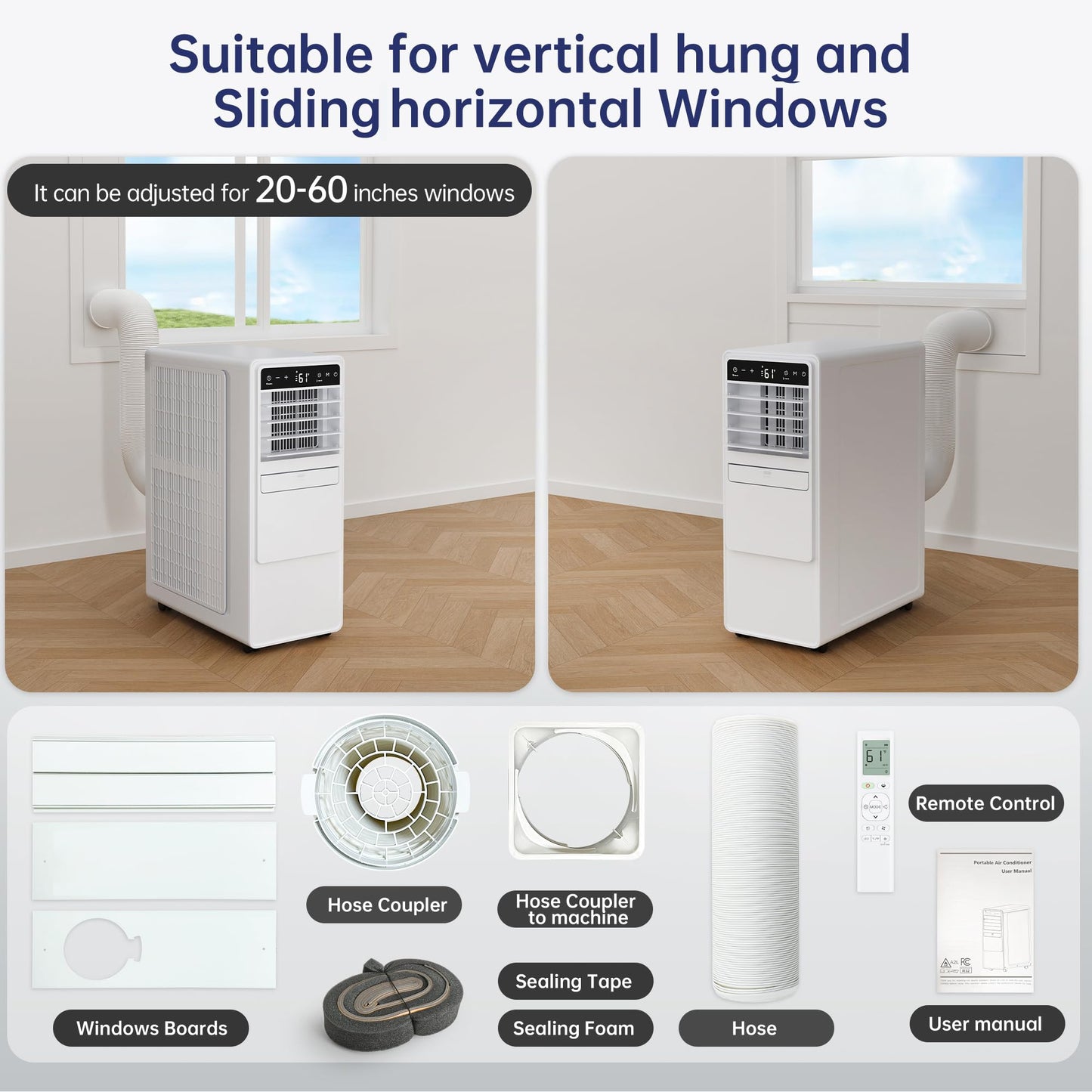 Humhold 12000BTU Portable Air Conditioners with Remote, Floor Standing Cooling Portable AC Unit with Fan & Dehumidifier,Sleep and Timer Mode,For Room up to 500 sq.ft, Windows Sealing Kit Included