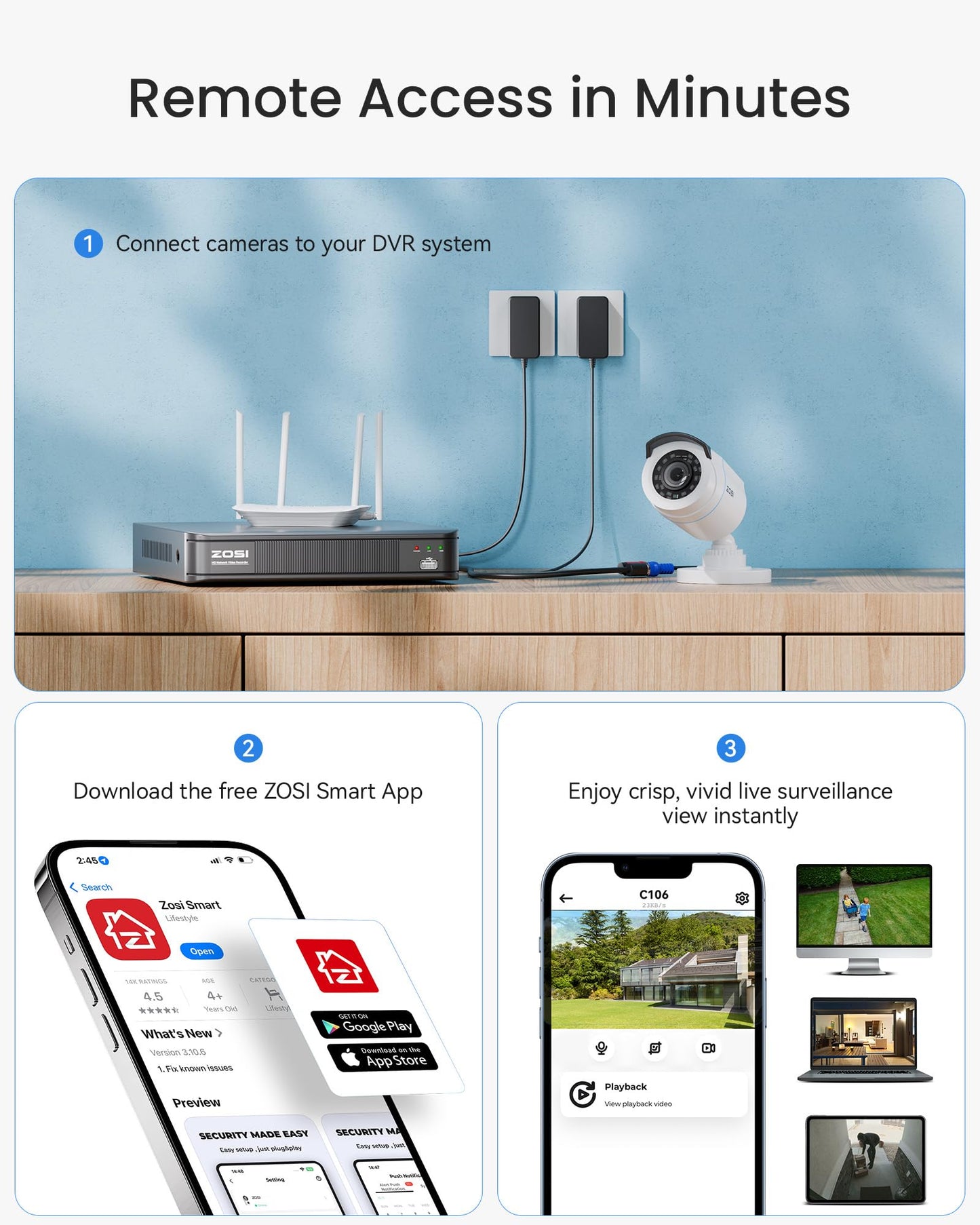 ZOSI H.265+ Full 1080p Home Security Camera System Outdoor Indoor, 5MP-Lite CCTV DVR 8 Channel with AI Human Vehicle Detection, 4 x 1080p Weatherproof Surveillance Camera, 80ft Night Vision, 1TB HDD
