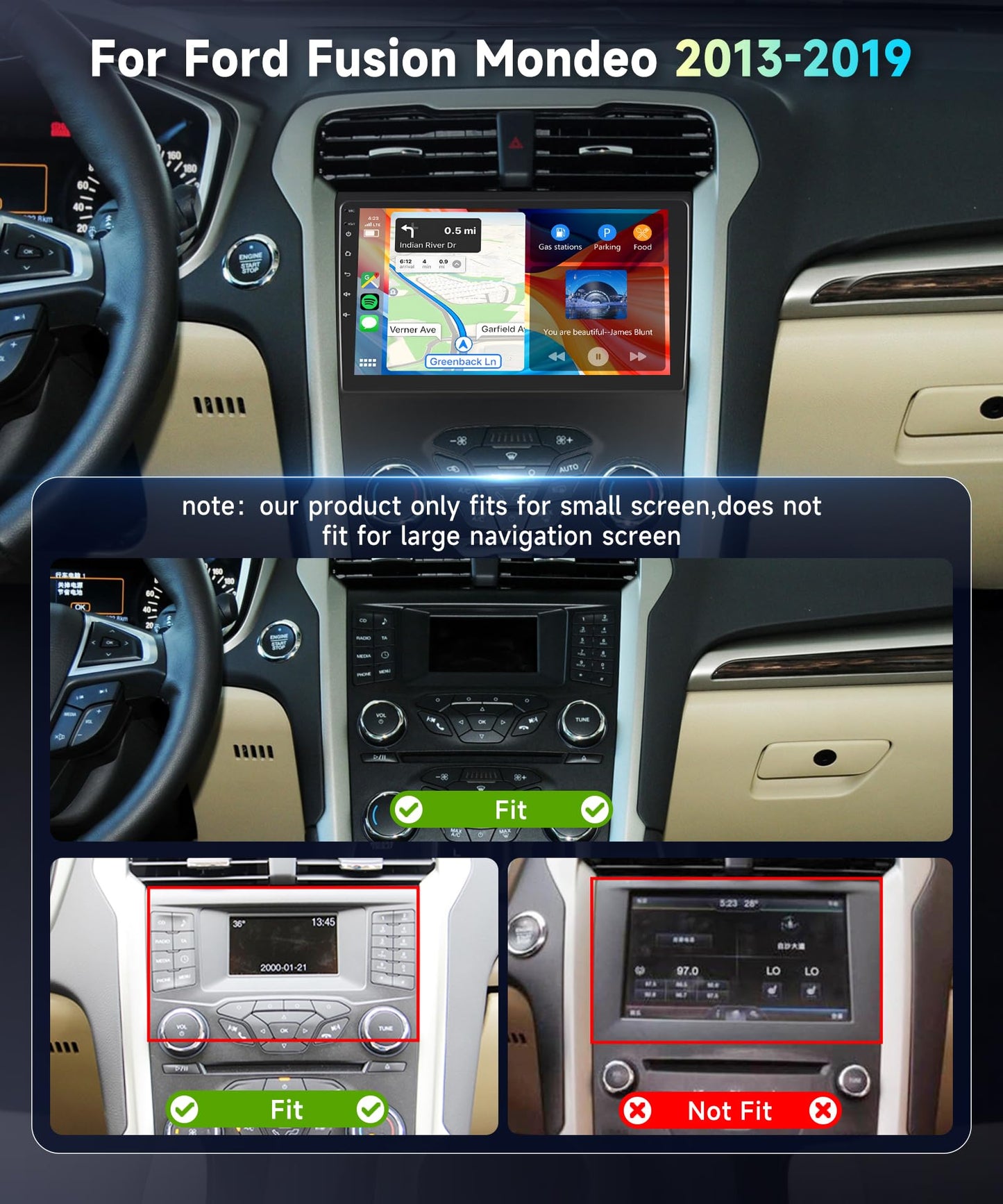 5Ghz WiFi 2G+64G for Ford Fusion Mondeo 2013-2019 Radio,【Android 15 Build-in DSP EQ】 Car Stereo with 5.0Bluetooth,Wireless Carplay Android Auto,9inch IPS Touch Screen,IP69k Backup Camera,GPS,FM/RDS
