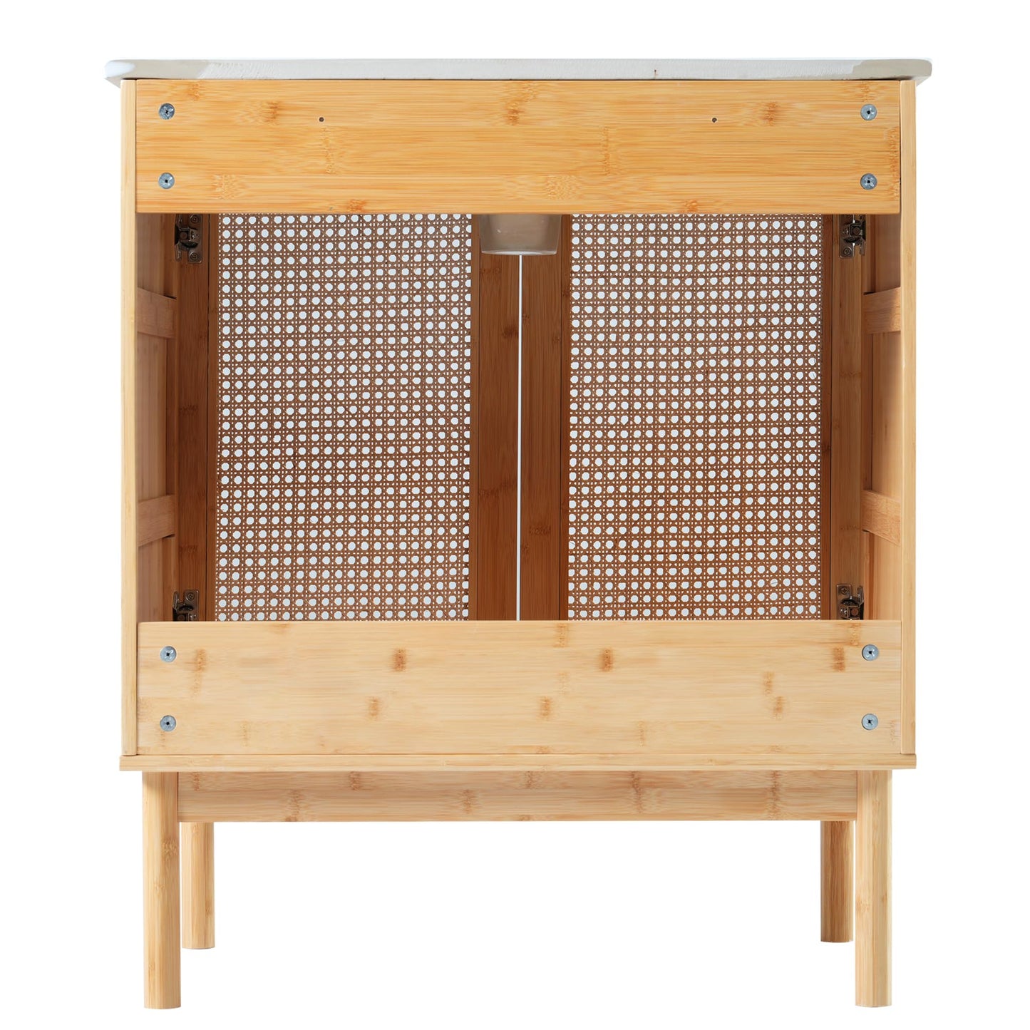 Merax 30" Fluted Bathroom Vanity with Ceramic Sink Combo，Freestanding Modern Bathroom Storage Vanity Cabinet with Featuring Handmade Rattan Doors，Zinc Alloy Handle,Wood
