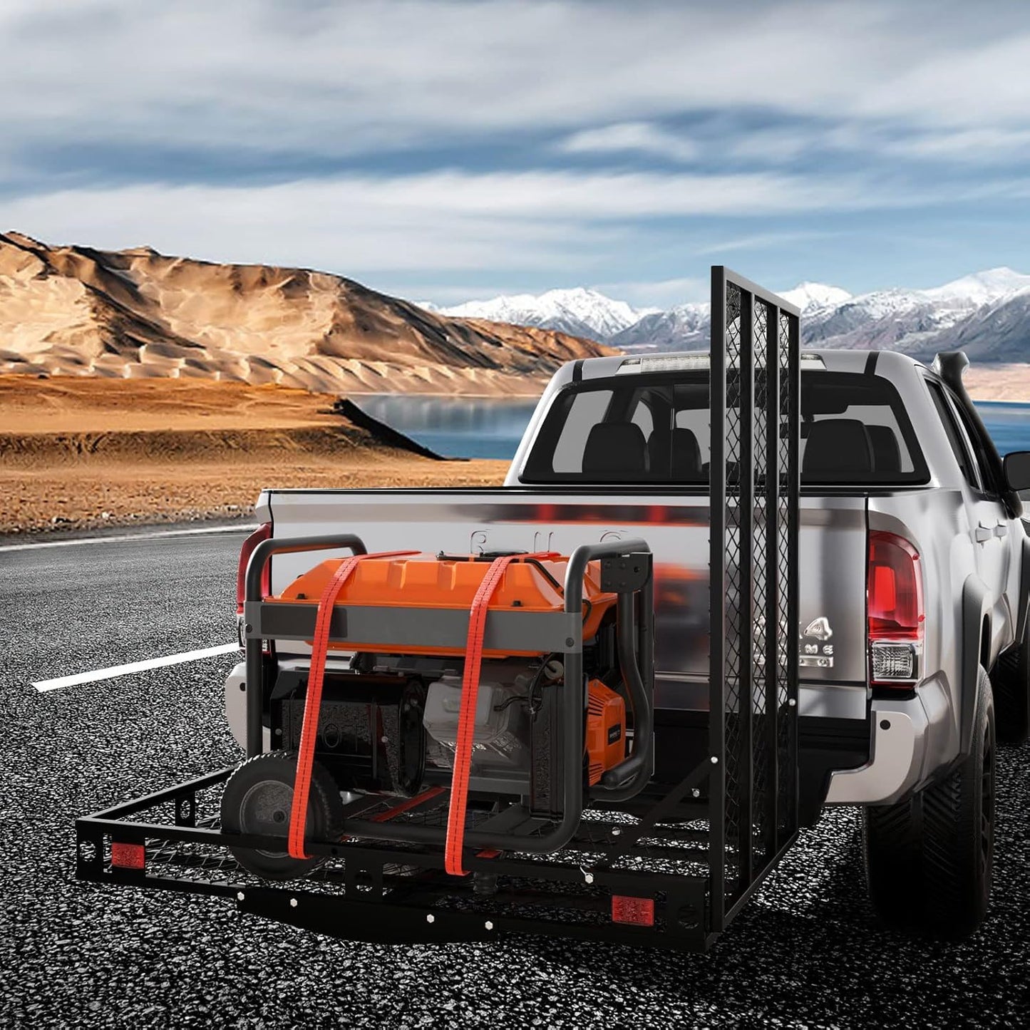 ERGOMASTER Hitch Cargo Carrier with Ramp, 49 '' x 28'' Folding Hitch Mount Mobility Scooter Wheelchair Carrier (Fully Foldable)