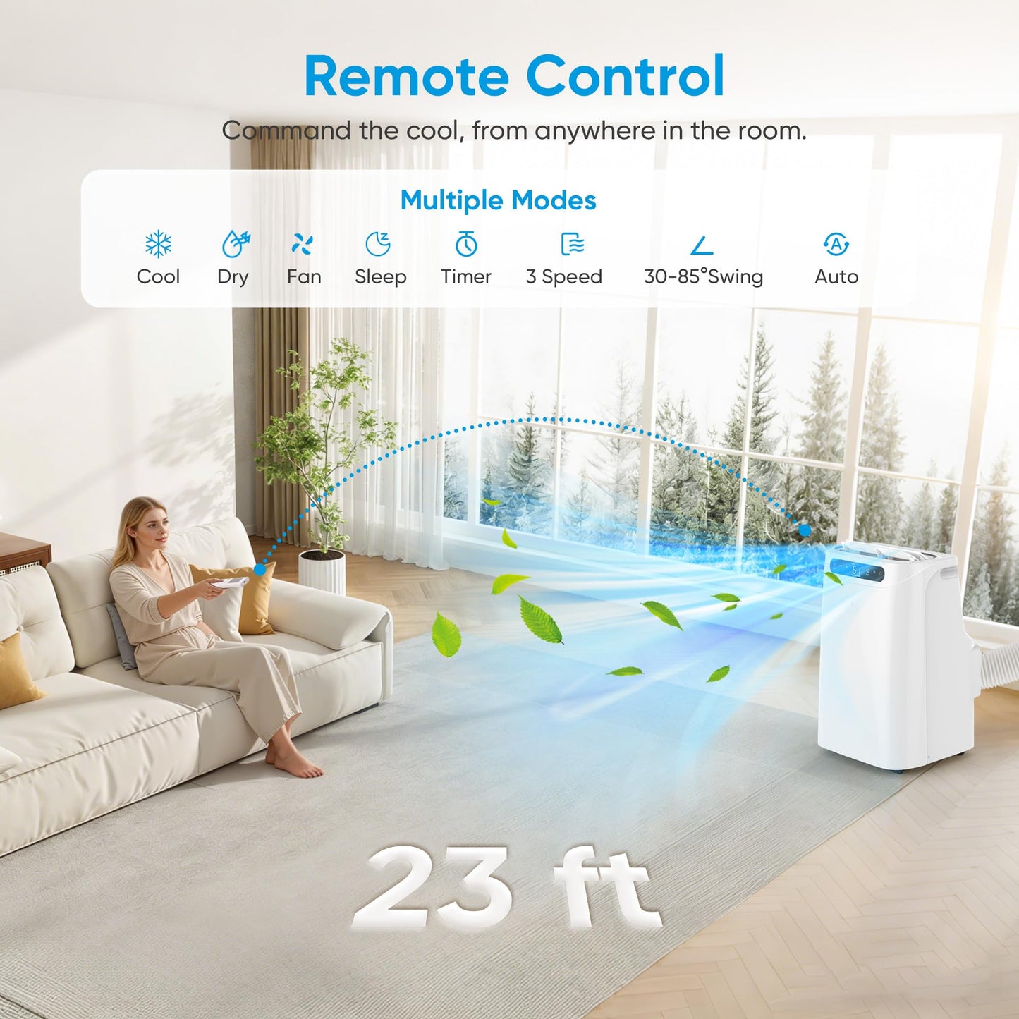 12000 BTU Portable Air Conditioners for Room Cooling up to 500 Sq. Ft, 3-IN-1 Quiet Portable AC Unit with Dehumidifier Fan, Remote Control, Smart Sleep Mode, 24H Timer, Windows Kit Included