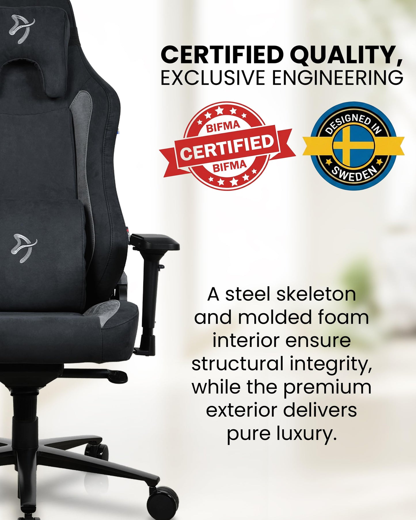 Arozzi Vernazza Supersoft Upholstery Material has a Unique Velvety Texture that is Fluid-Repellant and Breathable with Memory Foam Lumbar Support and 4D Armrest for Office and Gaming Chair - Black