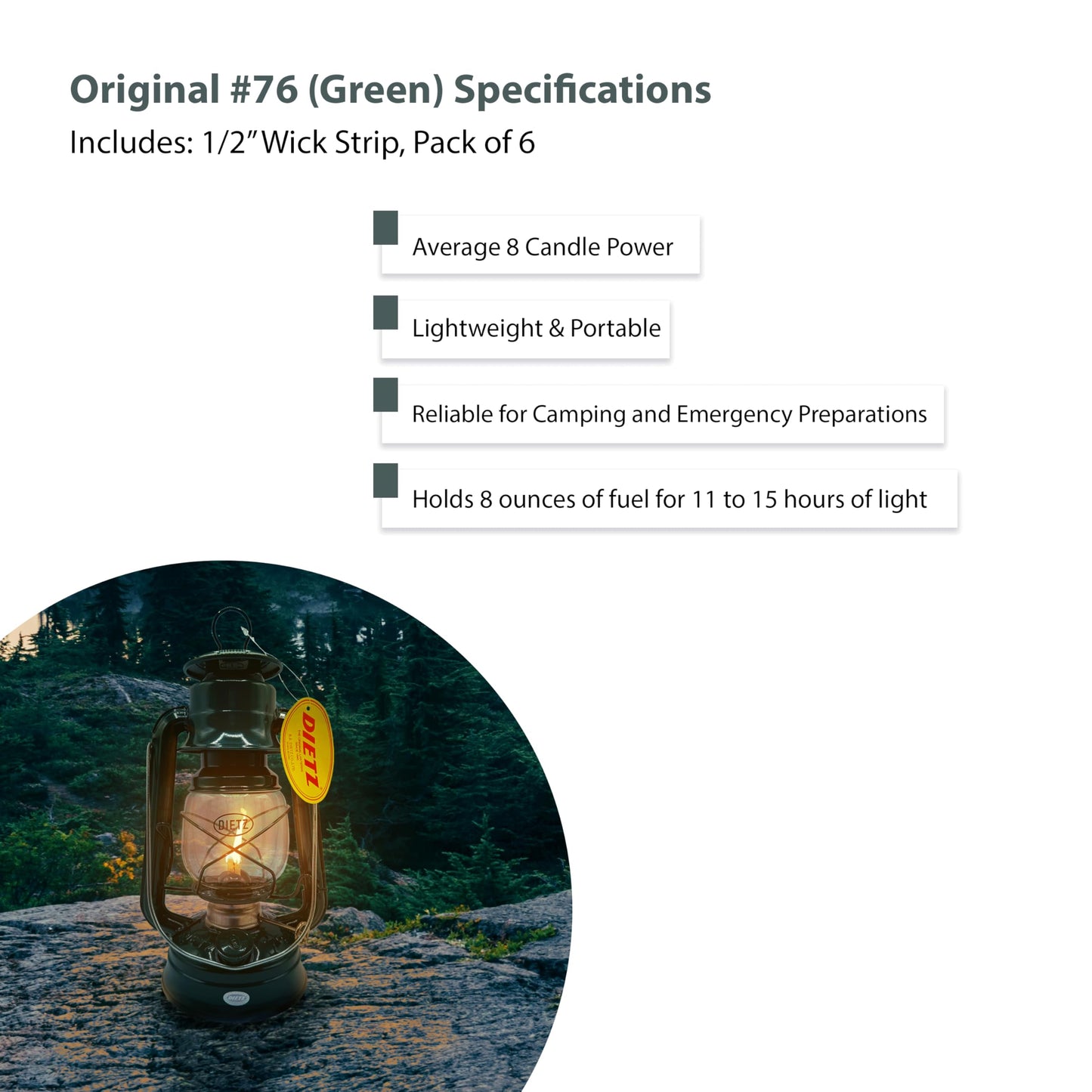 LIGHT OF MINE Oil Lantern - Dietz #76 Original Green, Metal, 1/2in Replacement Wick Strips, Multicolor