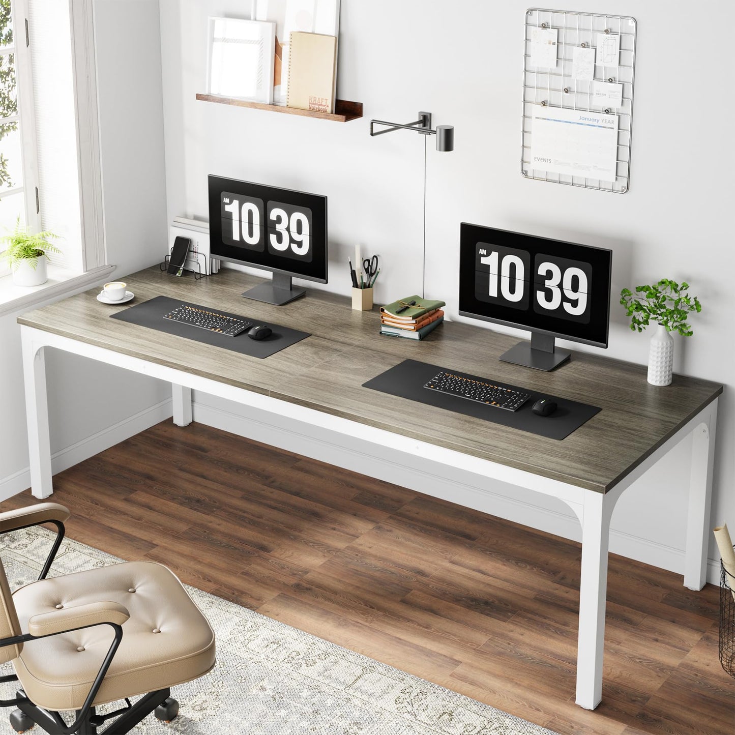 Tribesigns 78.7 Inches Extra Long Computer Desk 2 Person Desk, Double Long Desk, Workstaion for Home Office, Oak+White