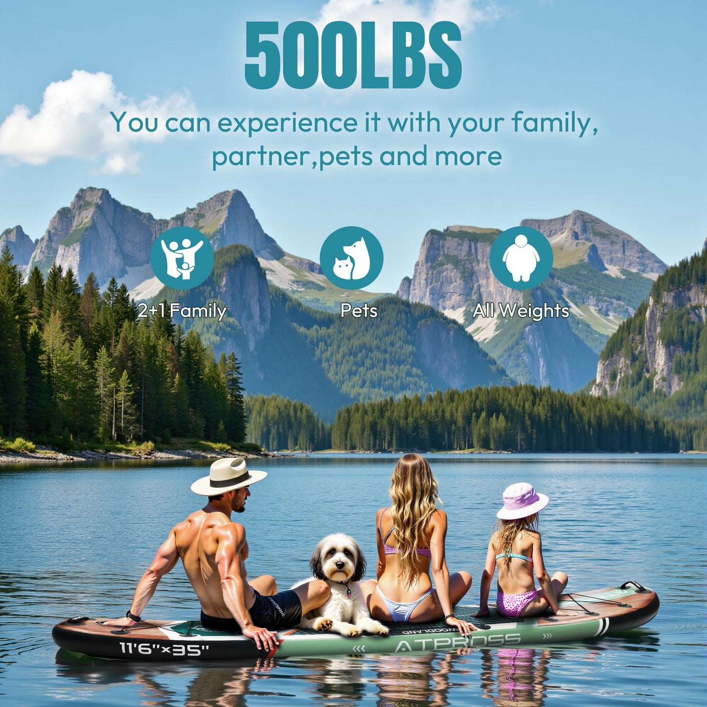 ATPROSS 12'x36 Inflatable Paddle Board, 500lbs Extra Wide Stand Up Paddleboard for Adults with Premium SUP Accessories Kit & Backpack, Blow Up Kayak Non-Slip Stable Deck Boat for Yoga Fishing Surf