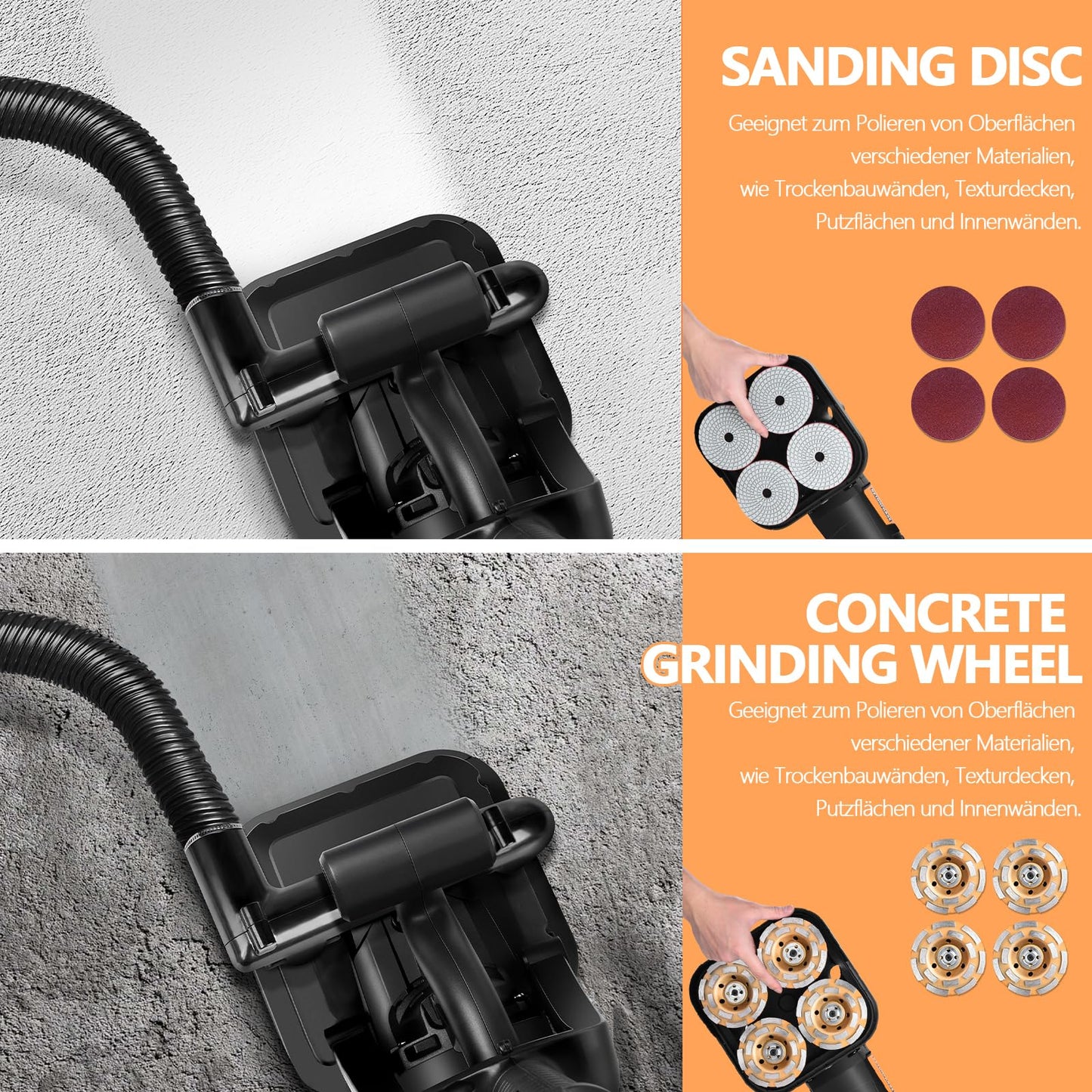 4-Head 3800W Concrete Floor Grinder with Extendable Rod, 4'' Concrete Floor Polisher with Dust Extraction Shroud, 6 Gears, 6000RPM Concreter Surface Planner for Grinding Concrete Cement Marble