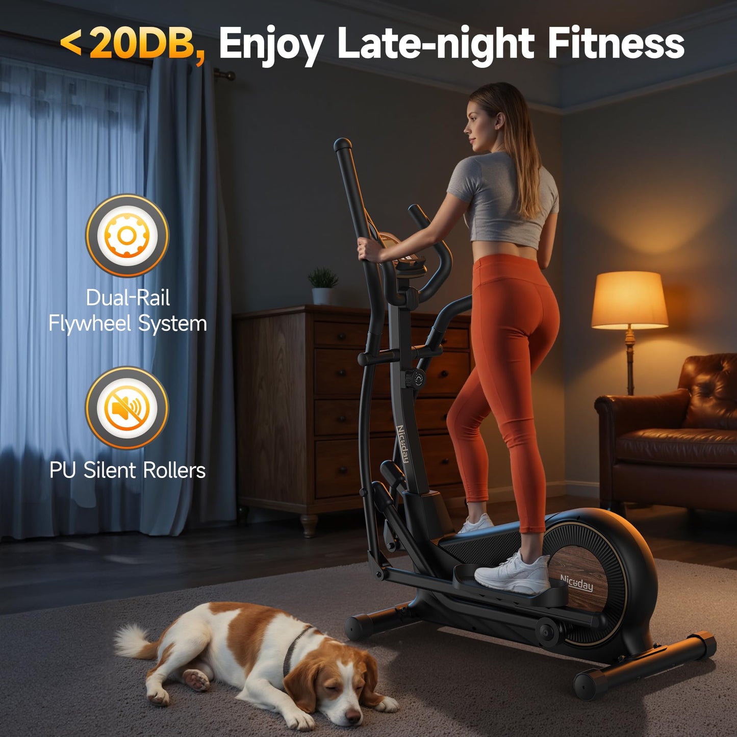 Niceday Elliptical Exercise Machine, Elliptical Machine for Home Use, Magnetic Elliptical Trainer with 18IN Stride, 16 Resistance Levels, 400LBS Loading Capacity, Support Kinomap APP Black