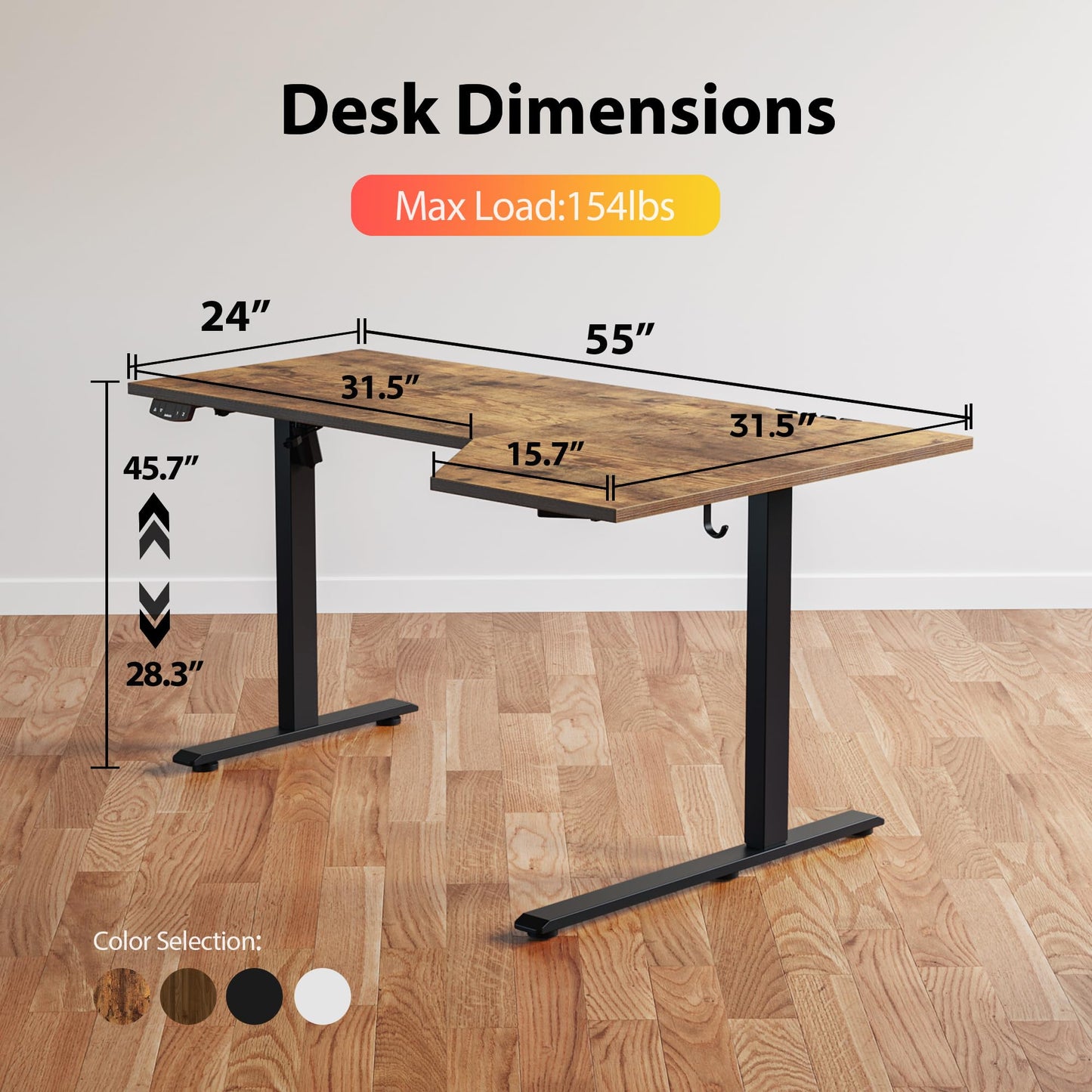 Agilestic Electric Standing Desk, Height Adjustable Desk, 55 x 32 Inch Sit Stand up for Work Office Home, L Shaped Ergonomic Rising Computer Table with Memory Preset, Rustic Brown