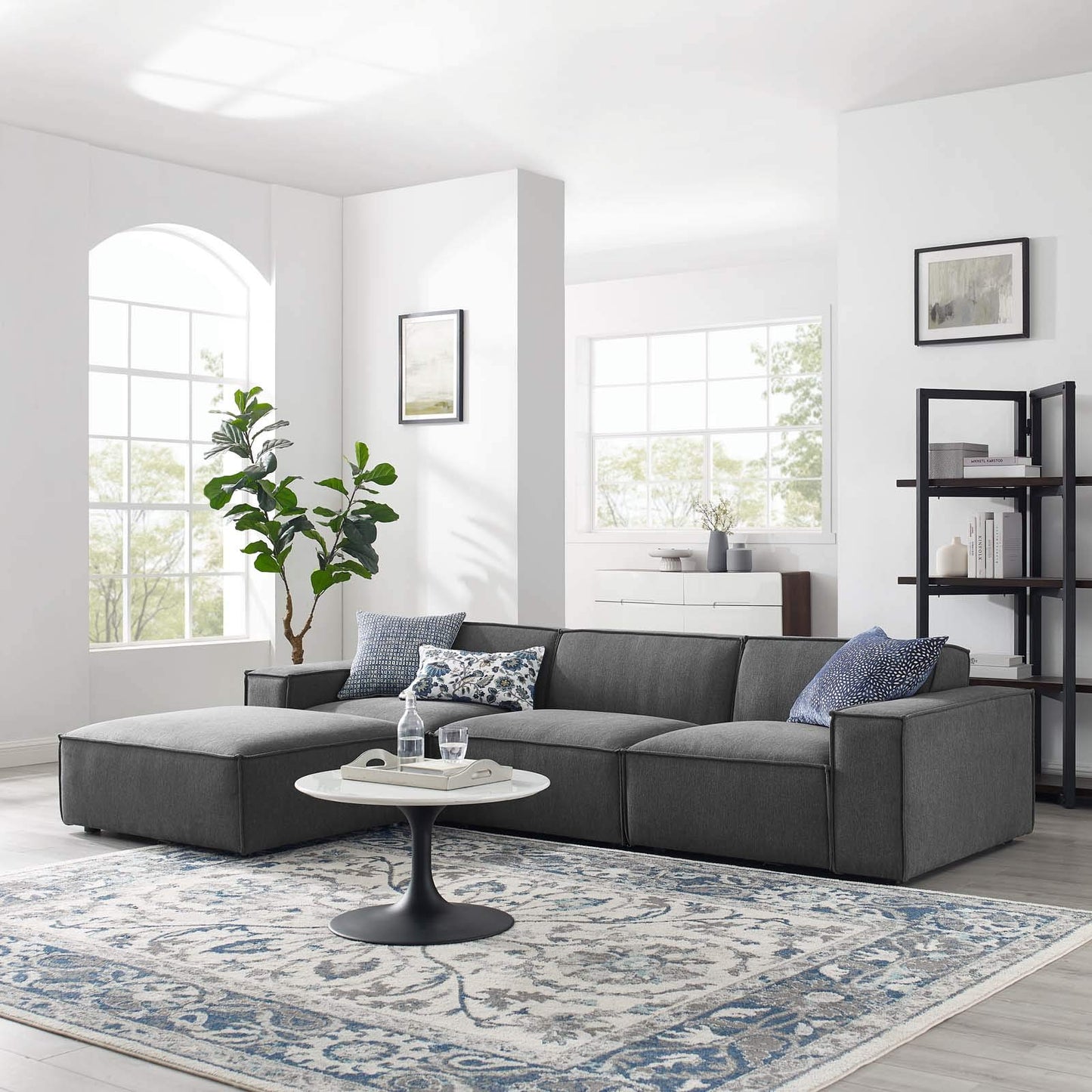 Modway Restore 4-Piece Upholstered Sectional Sofa in Charcoal