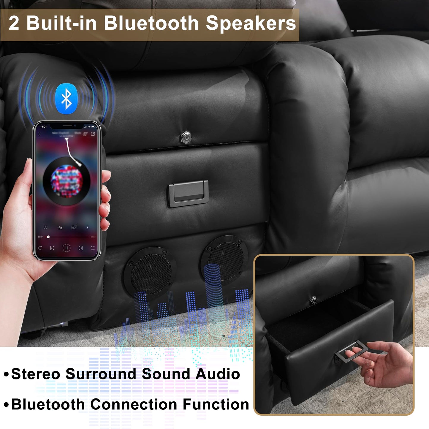 URRED Power Loveseat Recliner Sofa with Massage and Heat, Wall Hugger Reclining Loveseat with Console, RV Couch Home Theater Seating with LED Lights for Living Room (Black, 67" - 2 Seats)