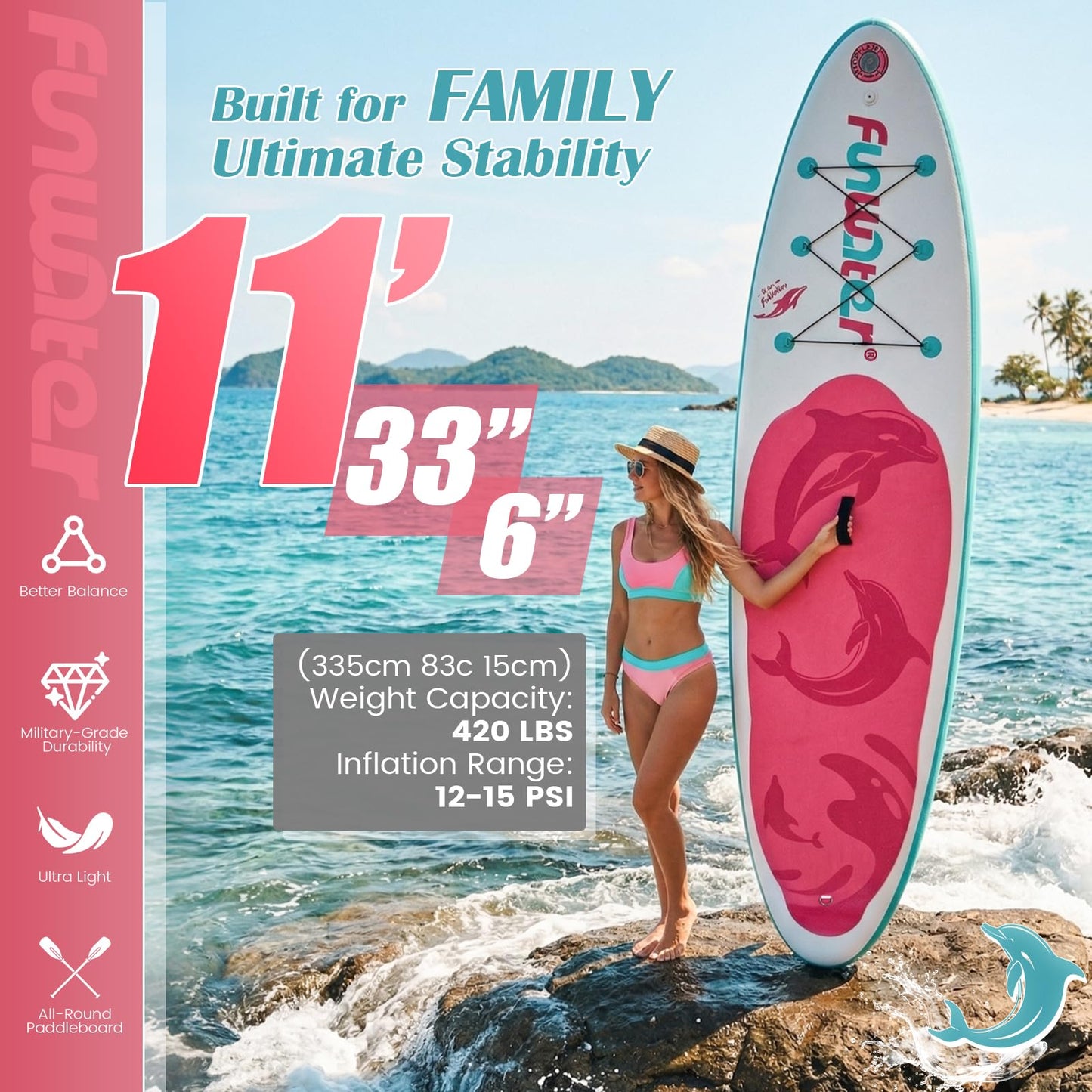 FunWater Inflatable Stand Up Paddle Board 10'6"/11"/11'6" Paddle Board for Adults & Youth, Paddleboards Inflatable with Premium SUP Accessories, Wide Stable, Non-Slip Comfort Deck (White & Pink)