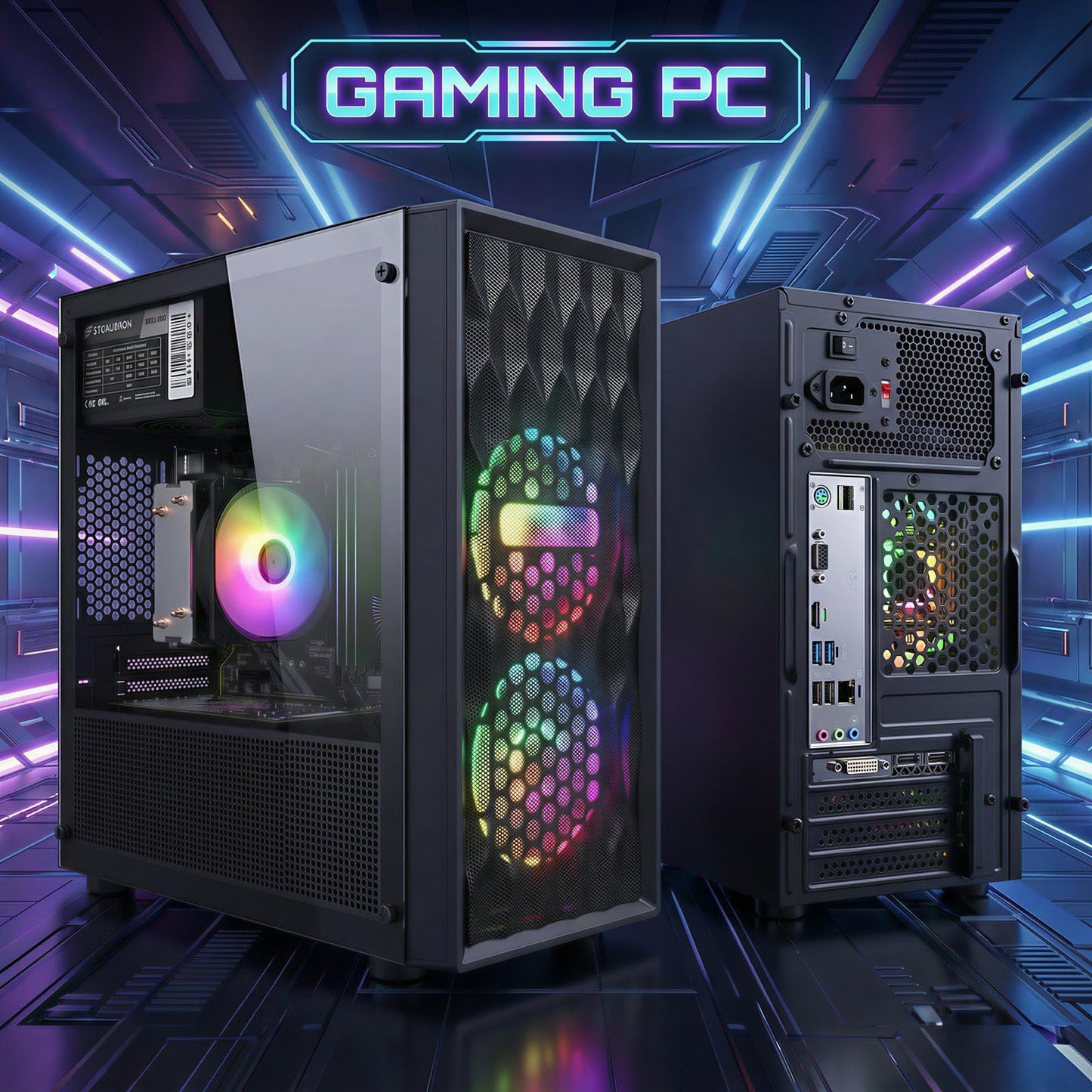 STGAubron Gaming PC Computer Desktop, AMD Ryzen 5 5500 up to 4.2GHz, GeForce RTX 3050 6G, 16G DDR4, 512G SSD, WiFi 6 5G & BT 5.2, RGB Fan x2, Windows 11 Home