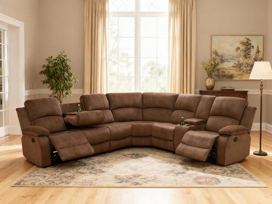 Trygoal Reclining Sectional Sofa Set, L-Shaped Sectional Couch for Living Room, Home Theater Seating with Cup Holders, Modern Intelligent Recliner Sofa, Brown
