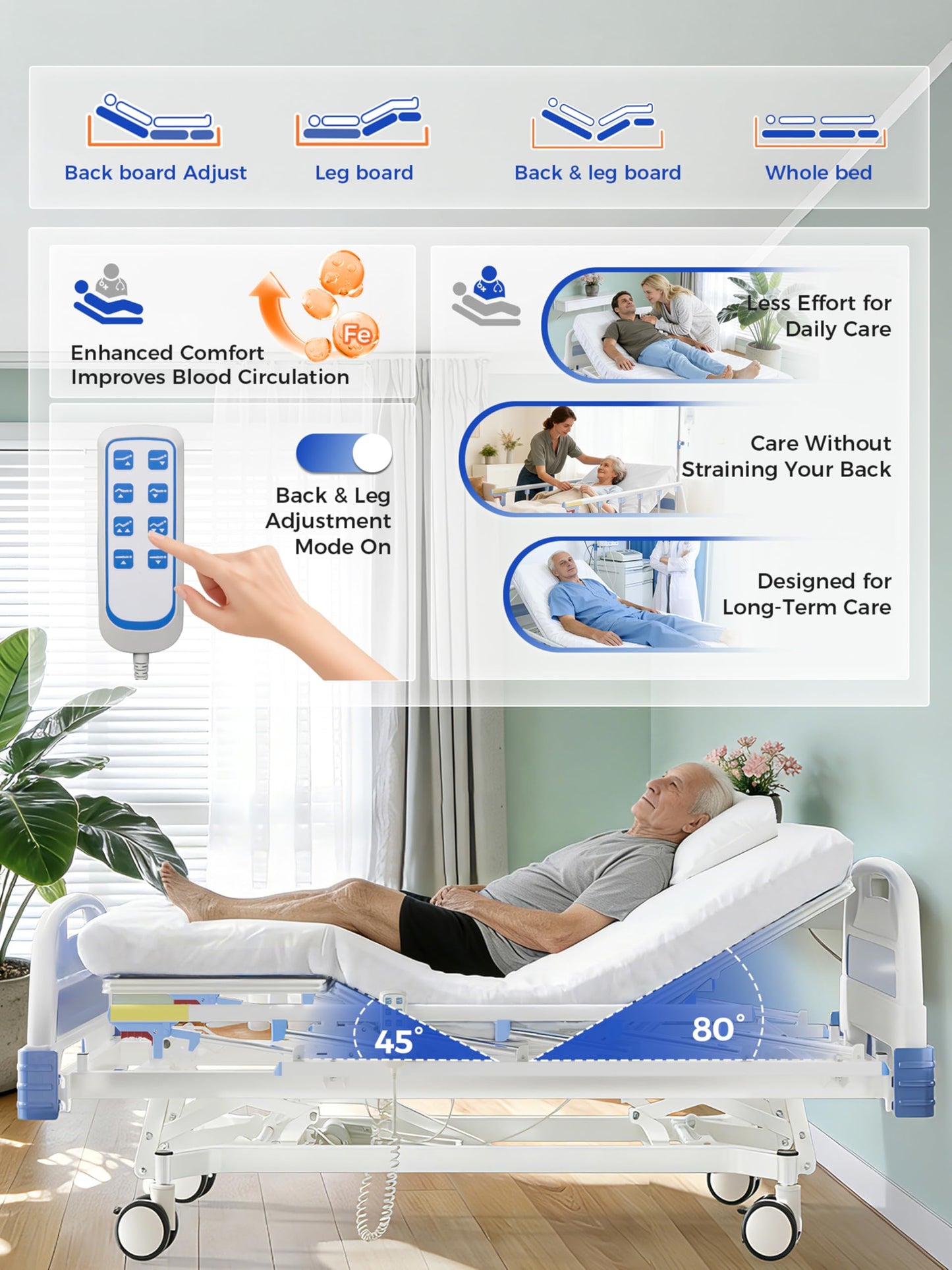 DAHAIY 3 Function 600LBS Full Electric Hospital Bed, Beds for Home Use, Medical Bed for Seniors with Mattress, Adjustable Hospital, Frame, Medical Equipment, Special Needs Beds, IV Pole,