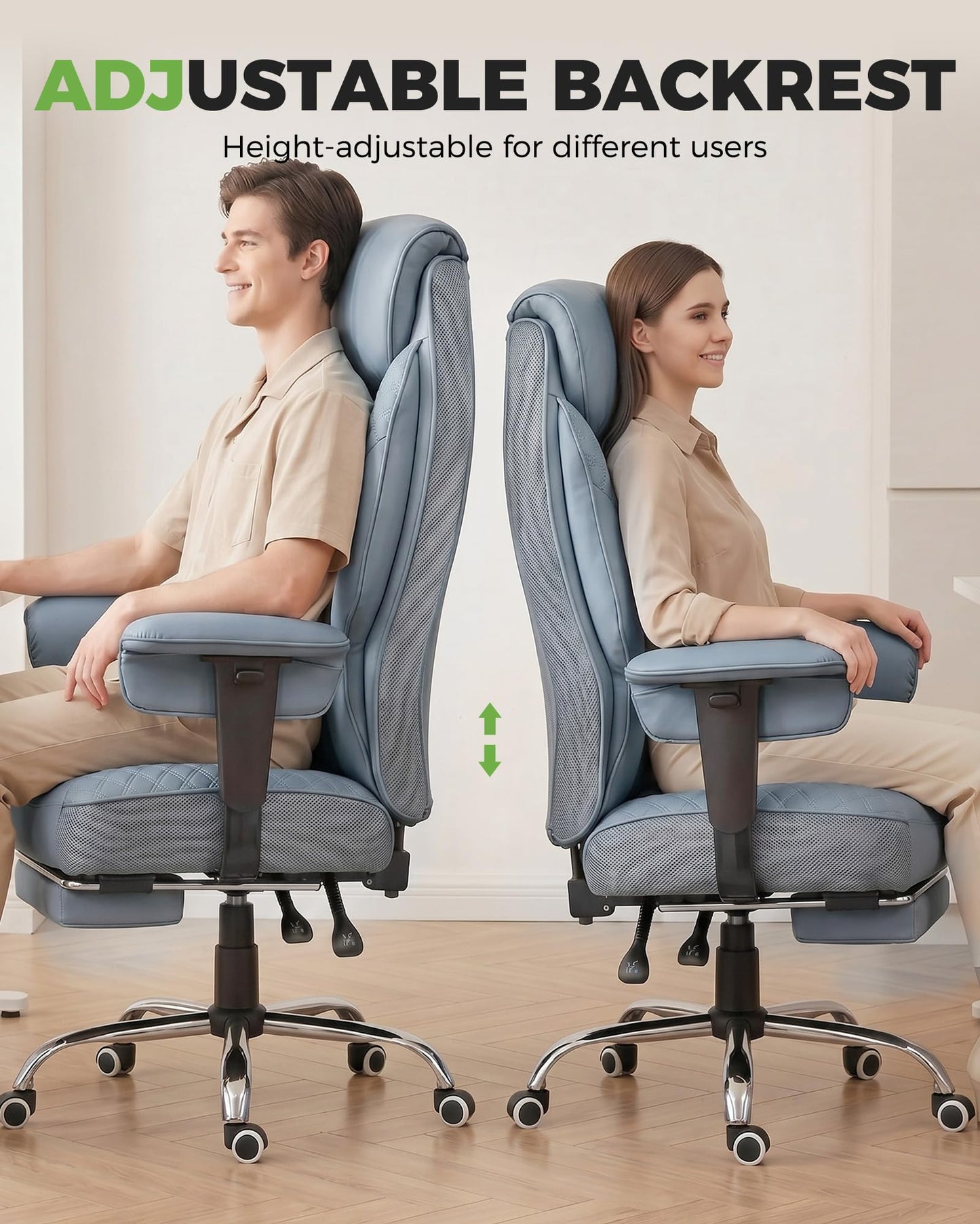 GTPLAYER Big and Tall Office Chair, High Back Computer Gaming Chair with Ergonomic Lumbar Support &Pocket Spring Cushion for Lower Back Pain Relief, Leather Executive Chair with Foot Rest, Blue