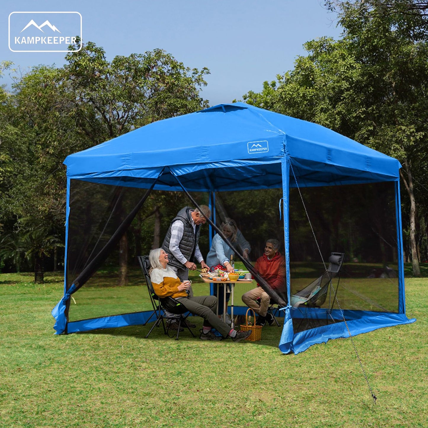 KAMPKEEPER 10x10 Pop-Up Canopy Tent, Waterproof, Portable Shade with Side Walls, Adjustable Instant Outdoor Shelter for Camping, Backyard, and Events, Light Blue