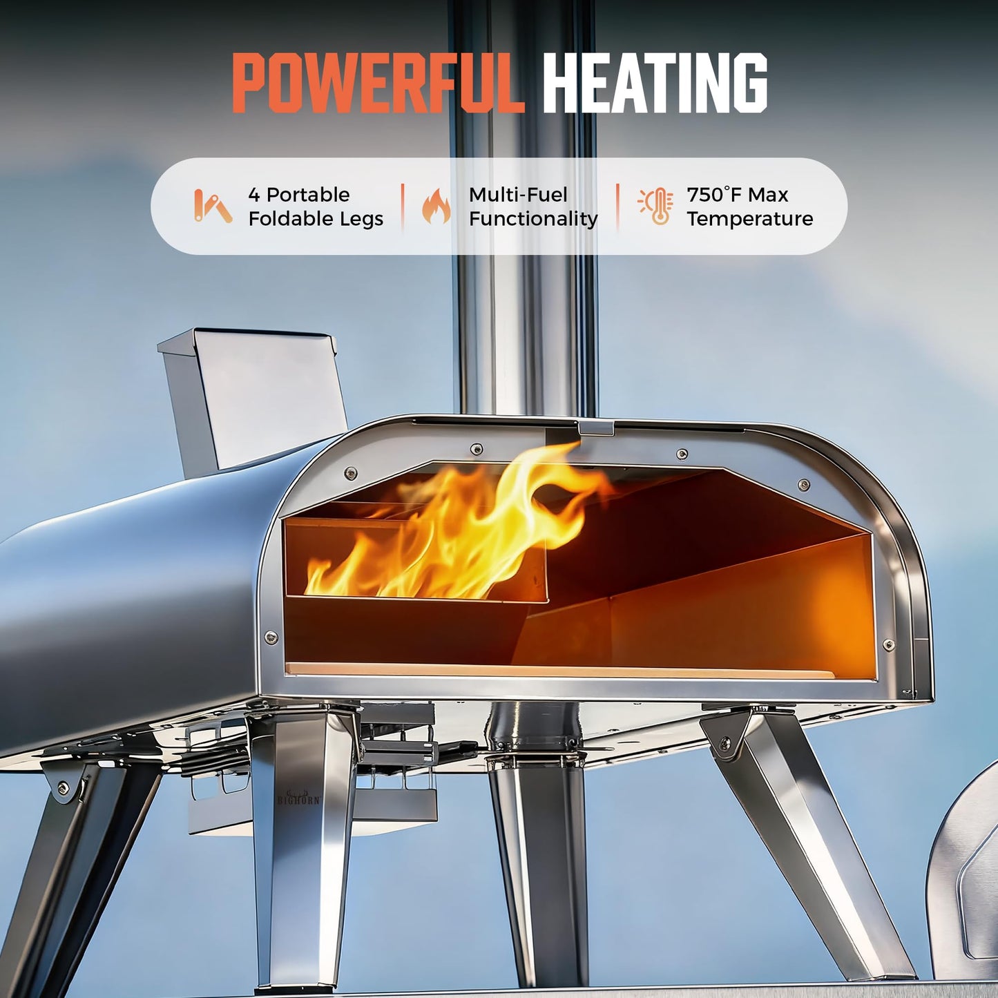 BIG HORN OUTDOORS 12" Multi-Fuel Pizza Oven, Portable Outdoor Pizza Oven, Wood Fired & Propane Gas, Pellet Pizza Maker with Pizza Stone