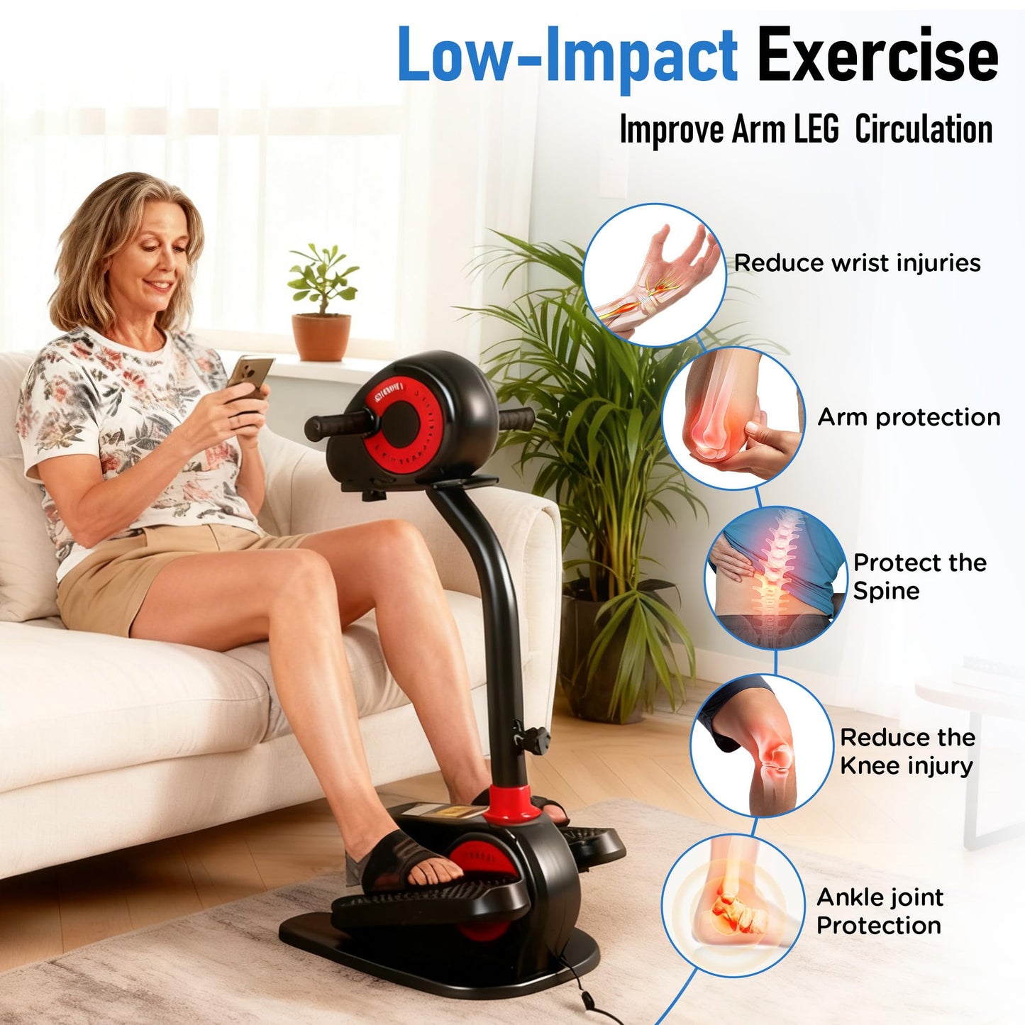 2026 New Upgrade Elliptical Exercise Machine,Low-Impact Motorized Pedal Exerciser | Home Recovery Bike for Arm & Leg Ability and Relax,Upper Lower Limb Trainer for Seniors | With Pedal Straps & Gloves