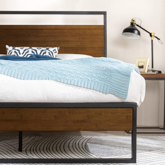 ZINUS Suzanne 44 Inch Bamboo and Metal Platform Bed Frame, Solid Steel Construction, No Box Spring Needed, Wood Slat Support, Easy Assembly, Chestnut Brown, King