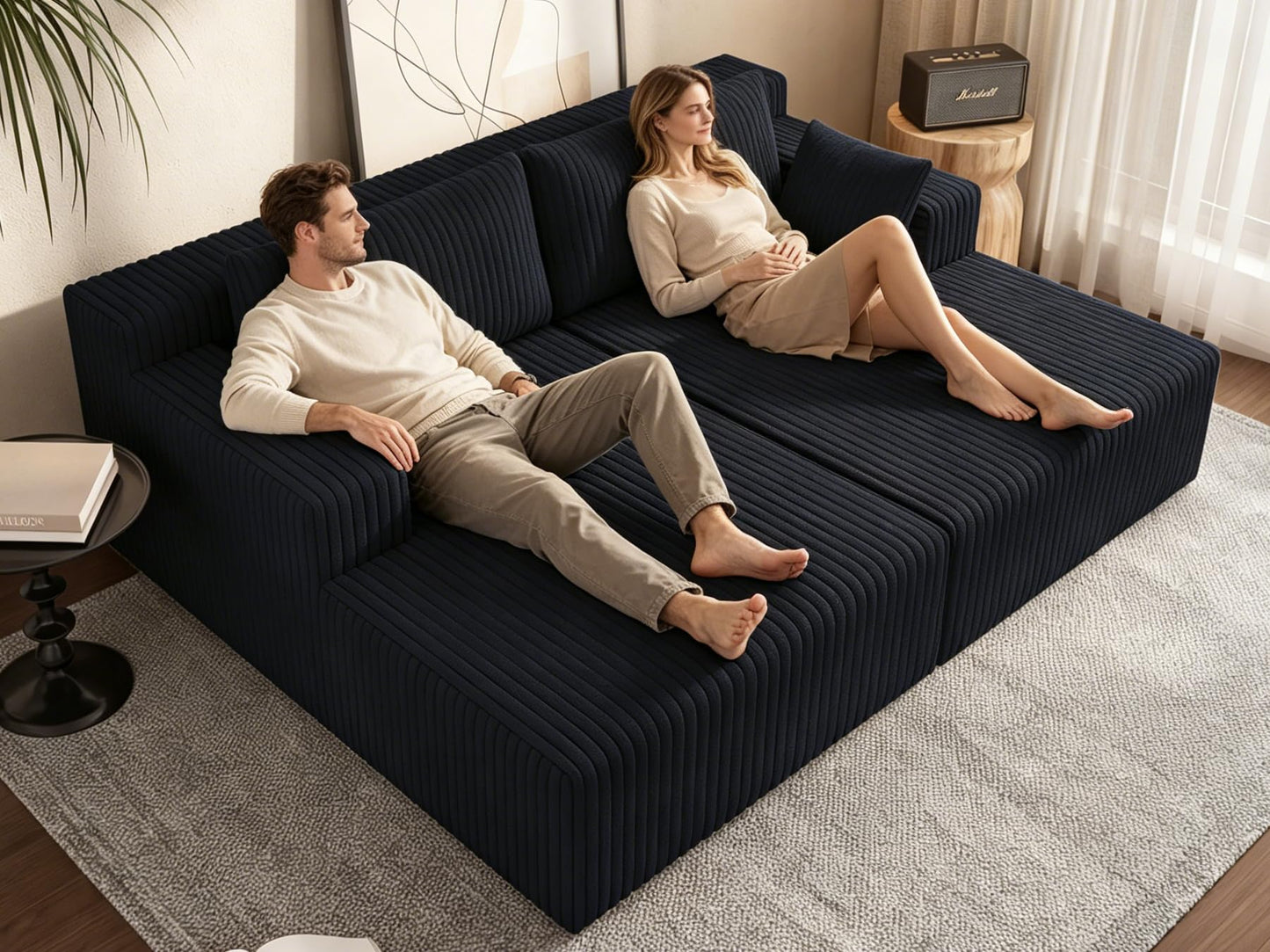 KEIKI 71" L Oversized Double Lounge Chaise Indoor, Corduroy Deep Seat Sectional Modular Couch Sleeper Loveseat Chair, Boneless Upholstered Reading Lazy Cloud Plush Sofa Bed for Living Room, Bedroom