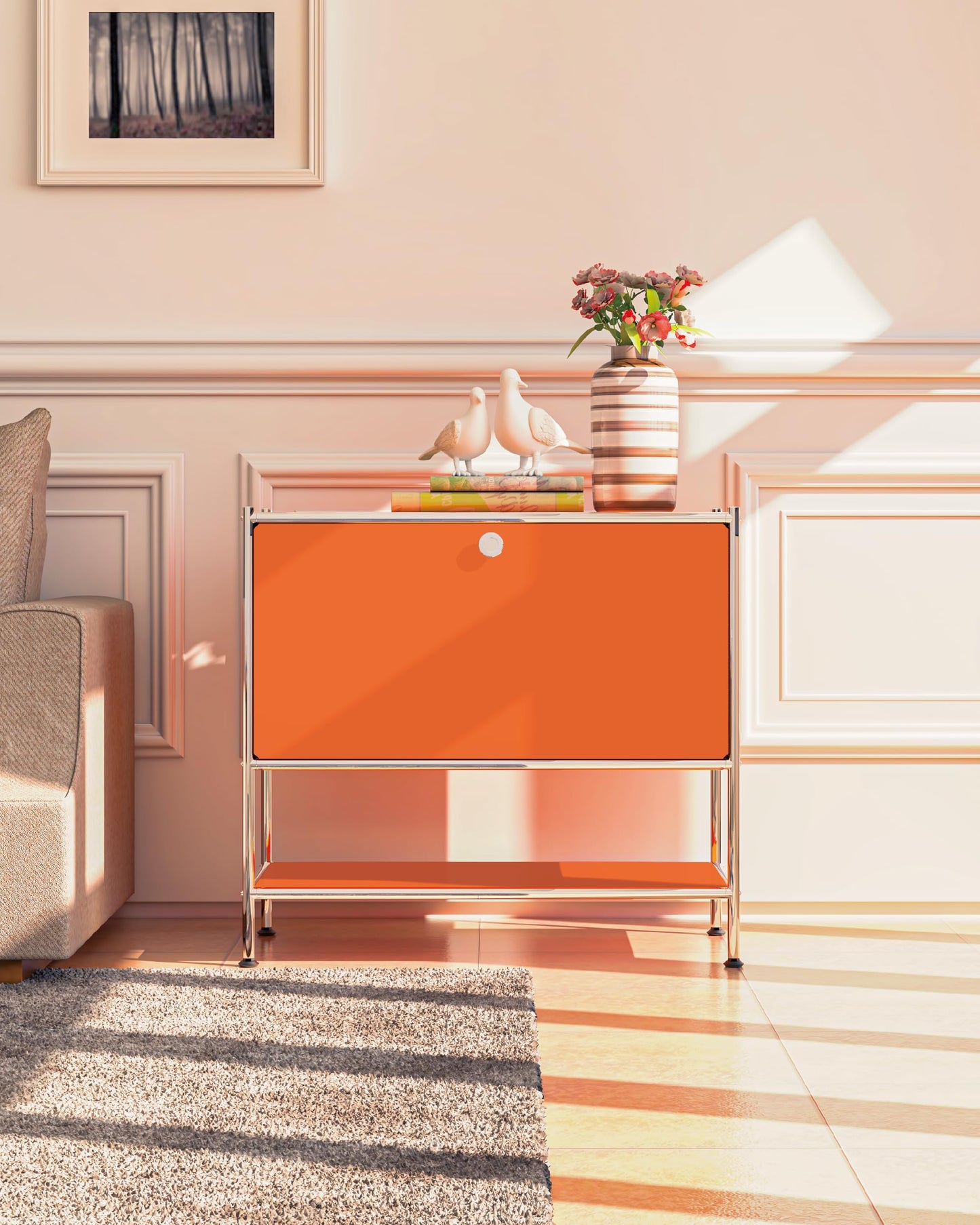 Simplink Metal Sidetable with Flap Door, 27.5" Height - DIY Modern Furnishing for Home, Office, Foyer, Bedroom - Night Stand, Book Shelf, Bookshelf, Cube Storage Organizer, Bedside Table (Orange)