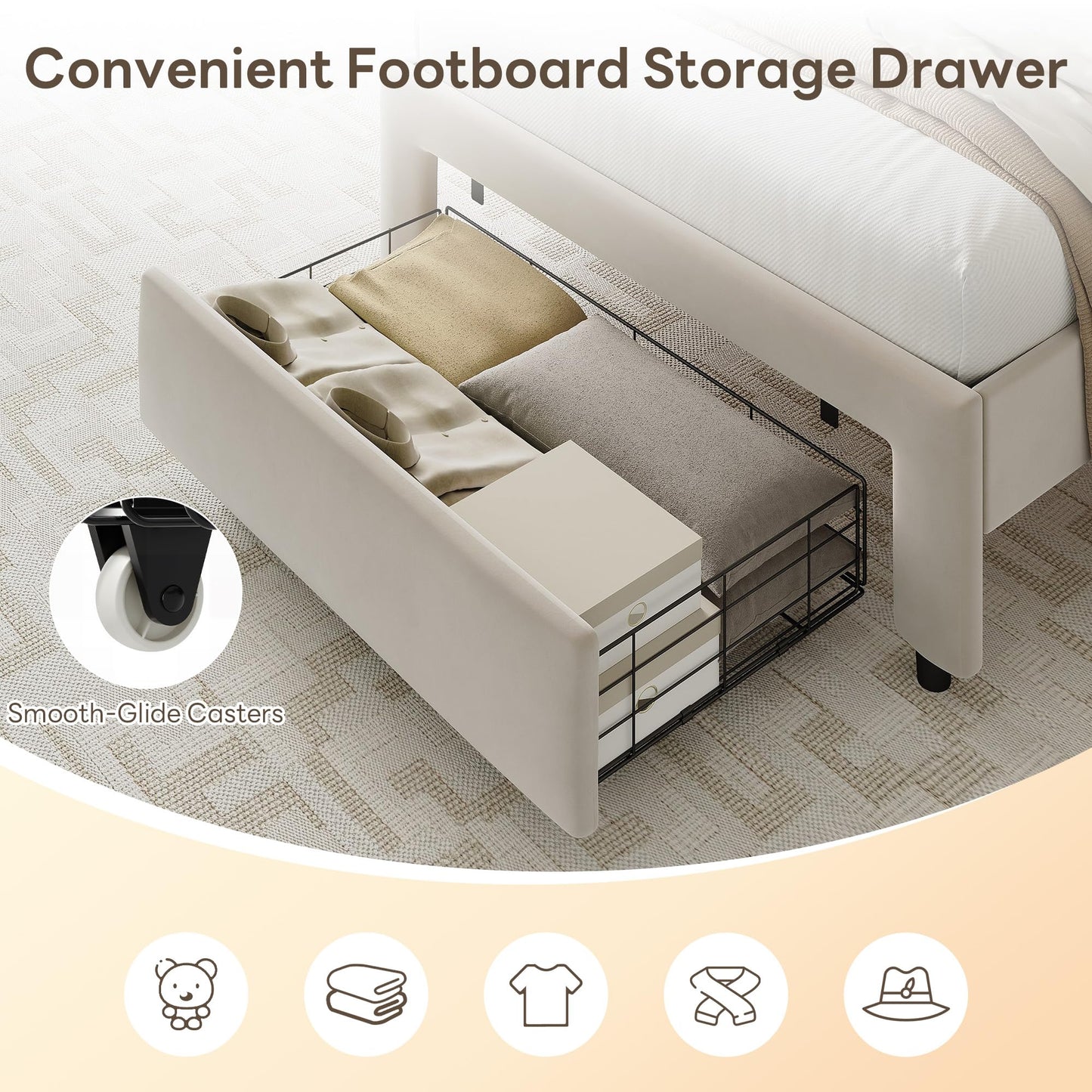 LIKIMIO Twin XL Bed Frames with Storage Drawer, LED Lights & Charging Station, Upholstered Modern Platform XL Twin Bed Frame with Headboard, No Box Spring Needed, Easy Assembly, Noise-Free, White