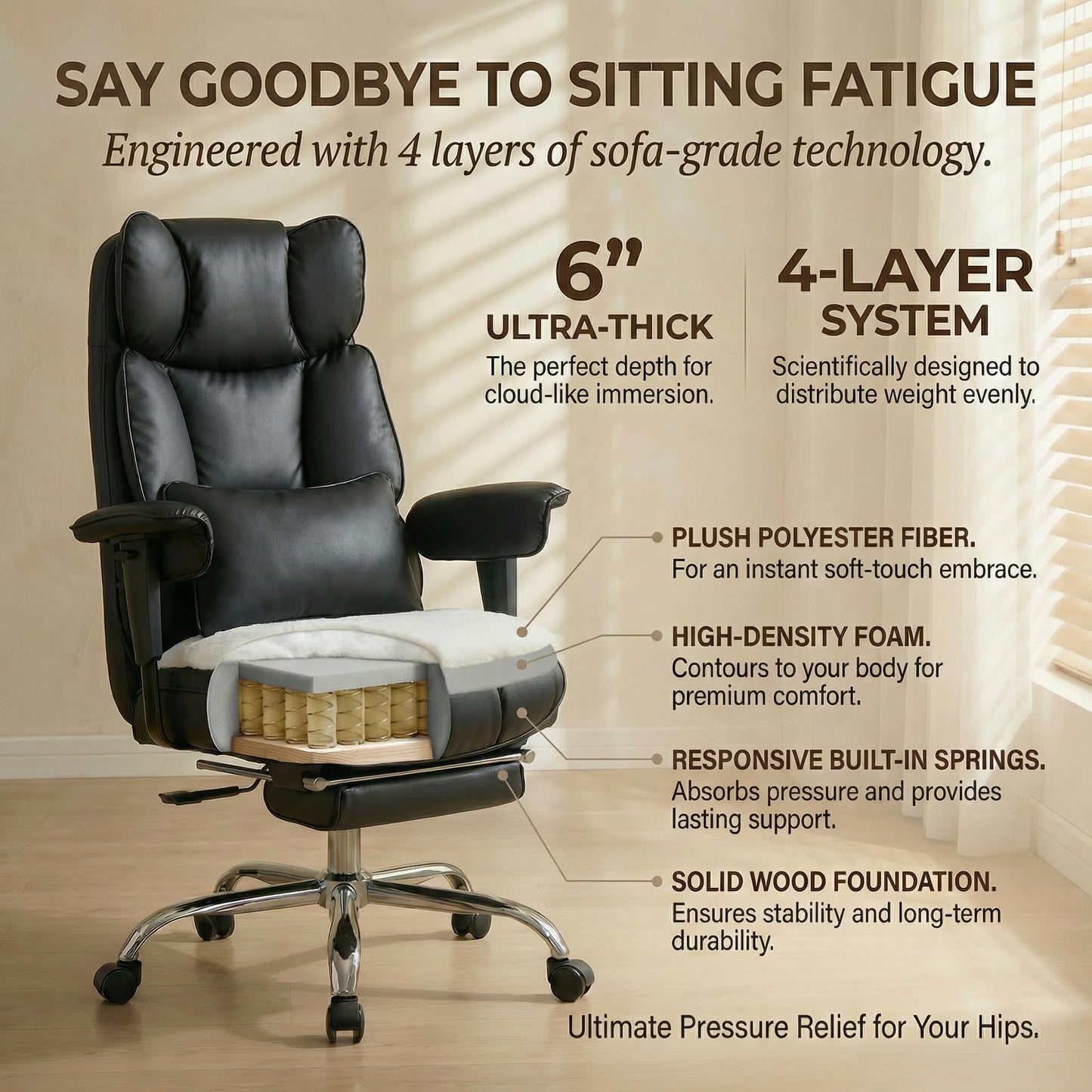 Efomao Big and Tall Office Chair 400LBS - Pink Heavy Duty Executive Office Chair with Footrest, Home Office Desk Chair, Wide Computer Chair for Heavy People