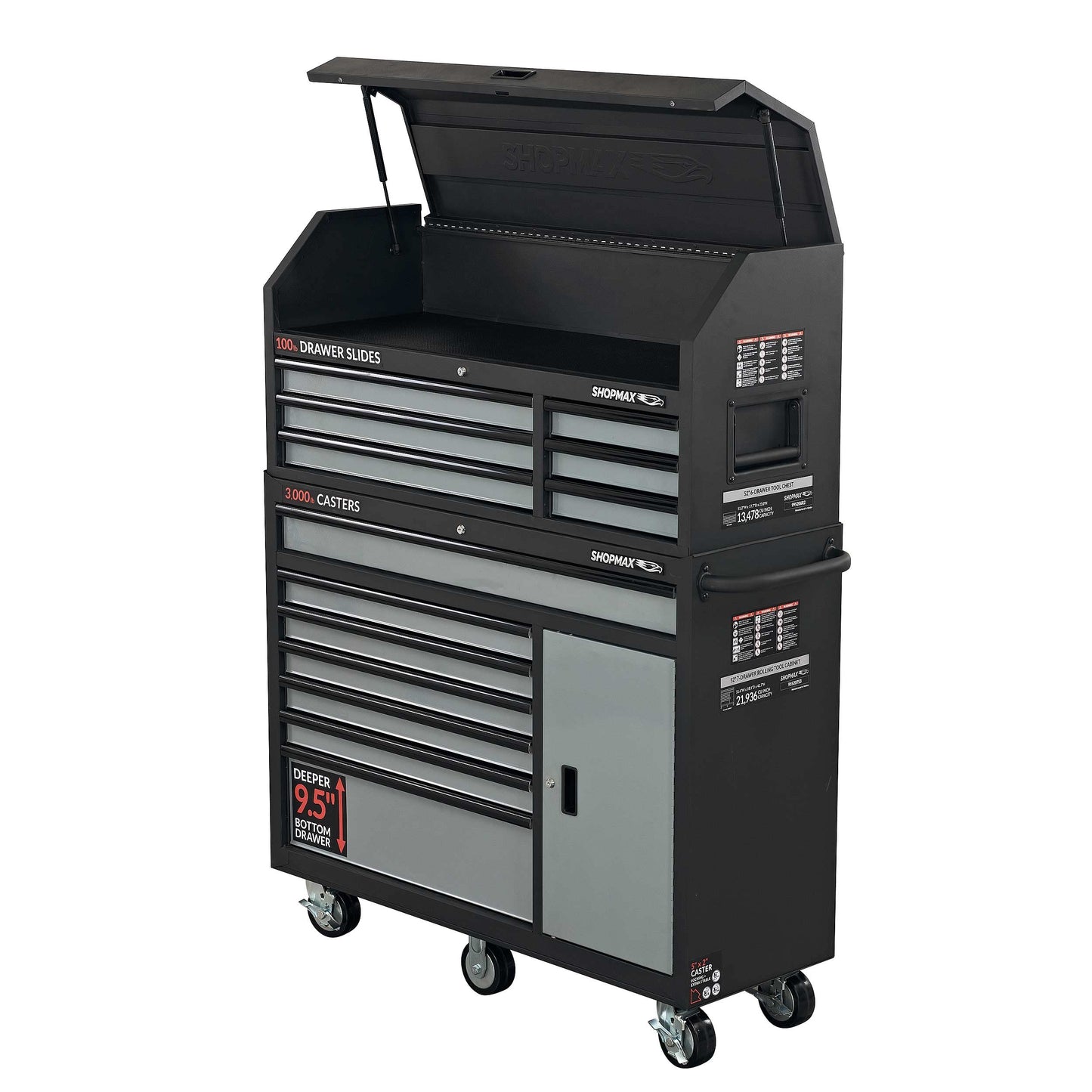 52 in. 13-Drawer + 1 Door Tool Chest and Rolling Cabinet Combo