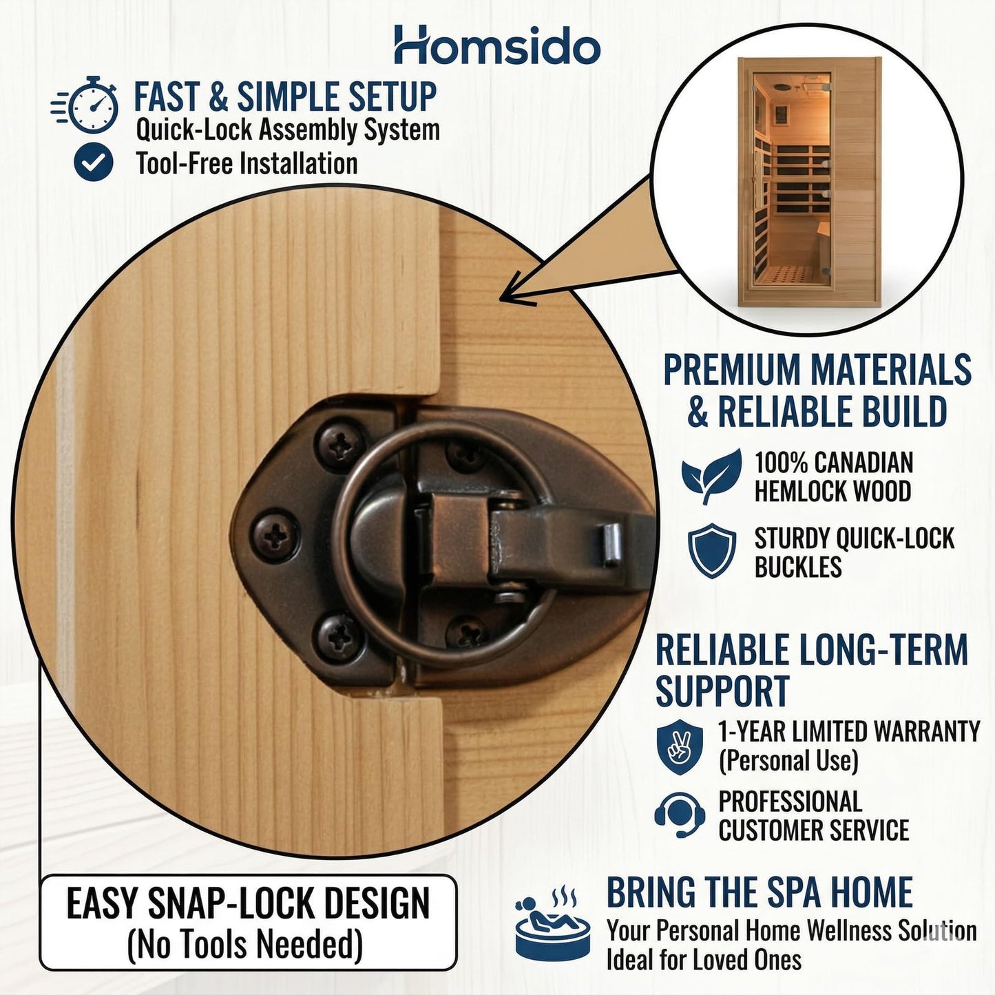 1-Person Indoor Far Infrared Sauna - Canadian Hemlock, 5 Heat Panels, 7-Color Lights, Bluetooth, Oxygen Bar, 110V/1200W, Snap Buckle Easy Assembly, 104-140°F, Ideal Wellness Gift for Home Spa