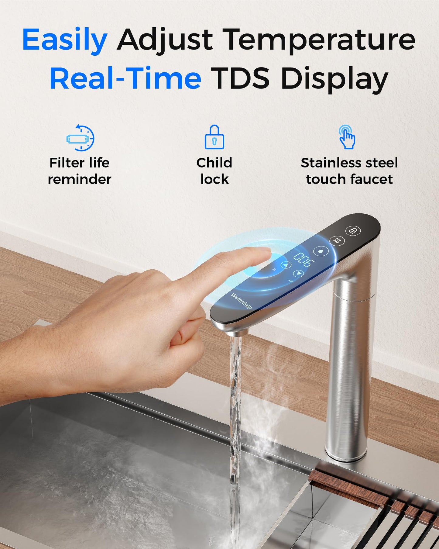 Waterdrop KJ600 Reverse Osmosis System, Instant Hot Water Dispenser, 600 GPD, Reduce PFAS, Tankless, 2:1 Pure to Drain, Under Sink, TDS Reduction, Smart Faucet, Hot and Cold Water Dispenser Faucet