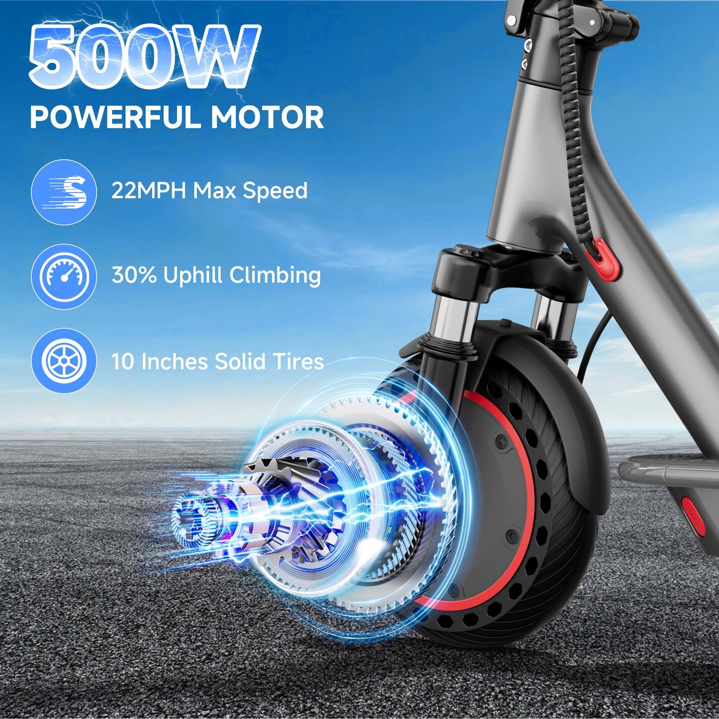 Aovowheel Electric Scooter for Adults, 10'' 500W Motor, Max 23 Miles Range, 19 Mph Top Speed with Dual Suspension, Portable Folding E-Scooter for Commuting, Electric Scooter