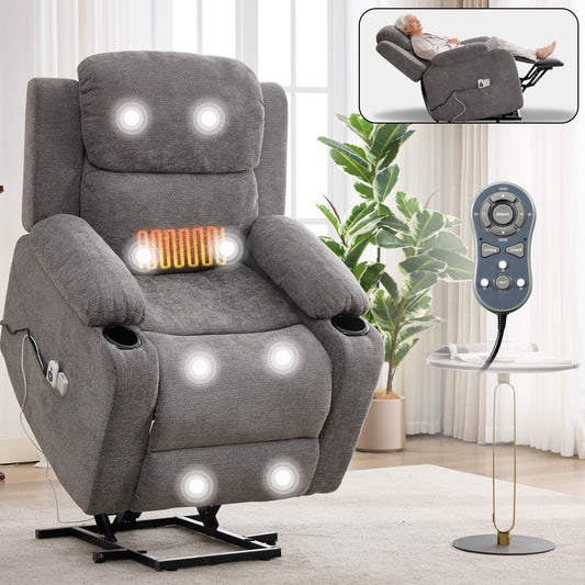 Eafurn Power Lift Recliner Chair for Elderly with Massage and Heat, Heavy Duty Electric Living Room Reclining Chair with 8-Point Vibration & Lumbar Heating, Dual USB Ports, 2 Cup Holders