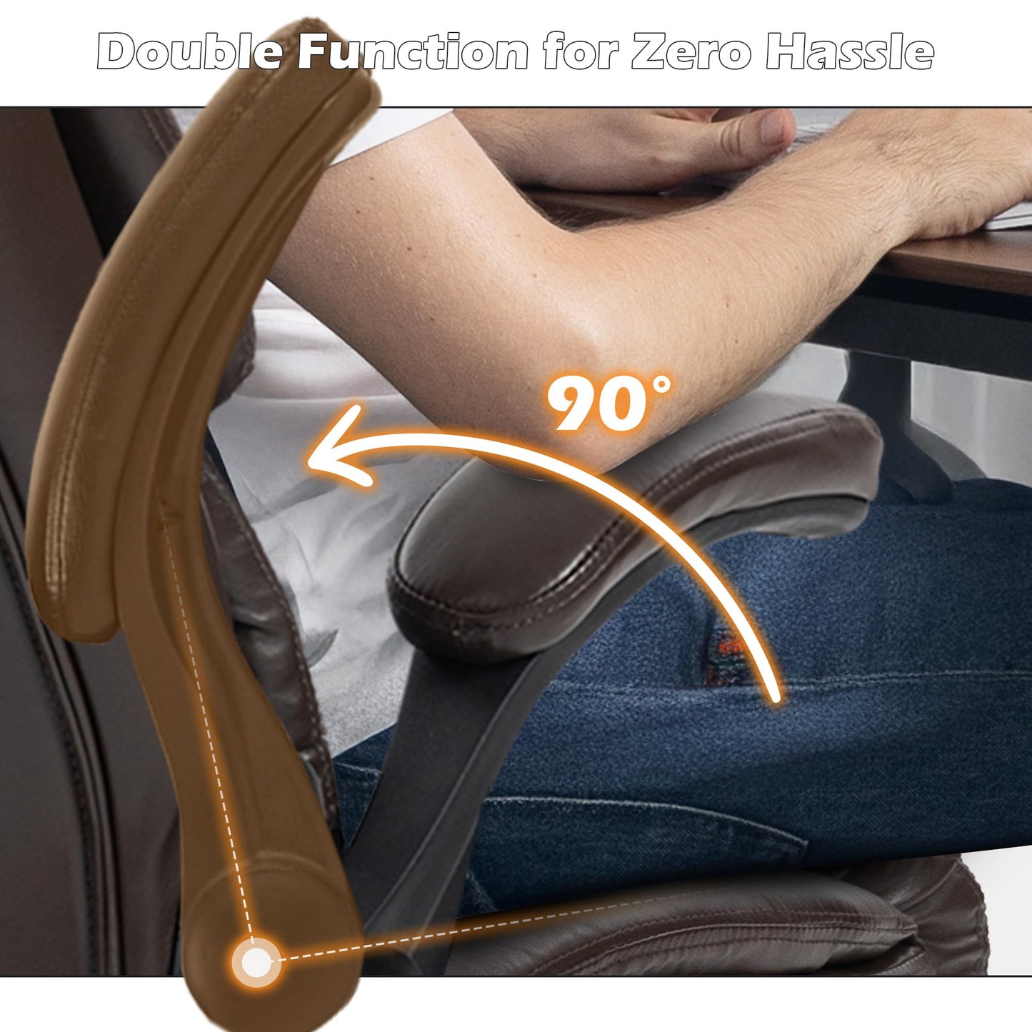 Office Chair - Ergonomic High Back Computer Desk Chair with Rocking Function & Lumbar Support - Executive Comfortable Wide Swivel Rolling Office Leather Chair with Flip-up Armrests for Home Gaming