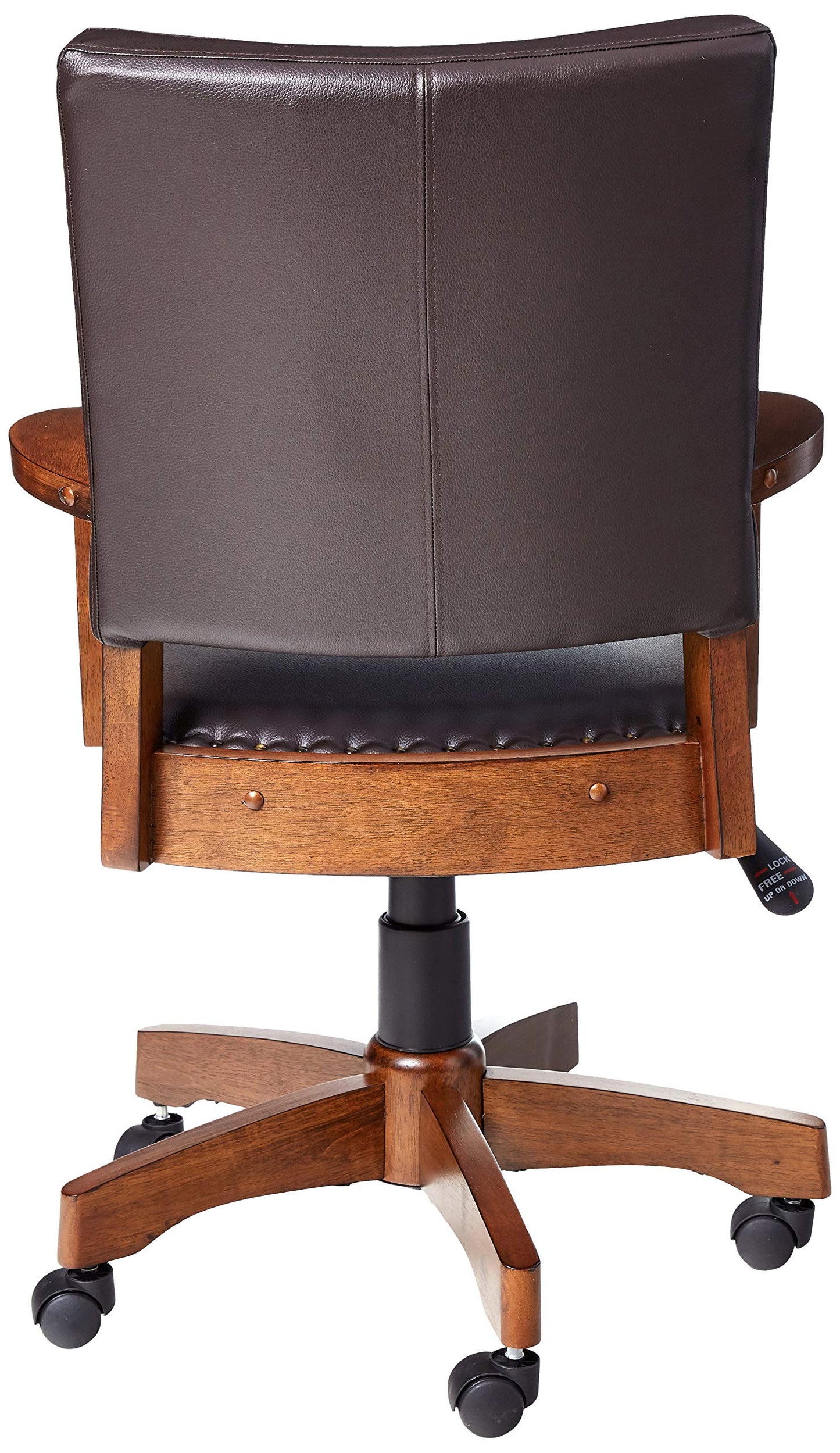 OSP Home Furnishings Deluxe Wood Banker's Chair with Antique Bronze Nailheads and Medium Brown Wood, Espresso Faux Leather