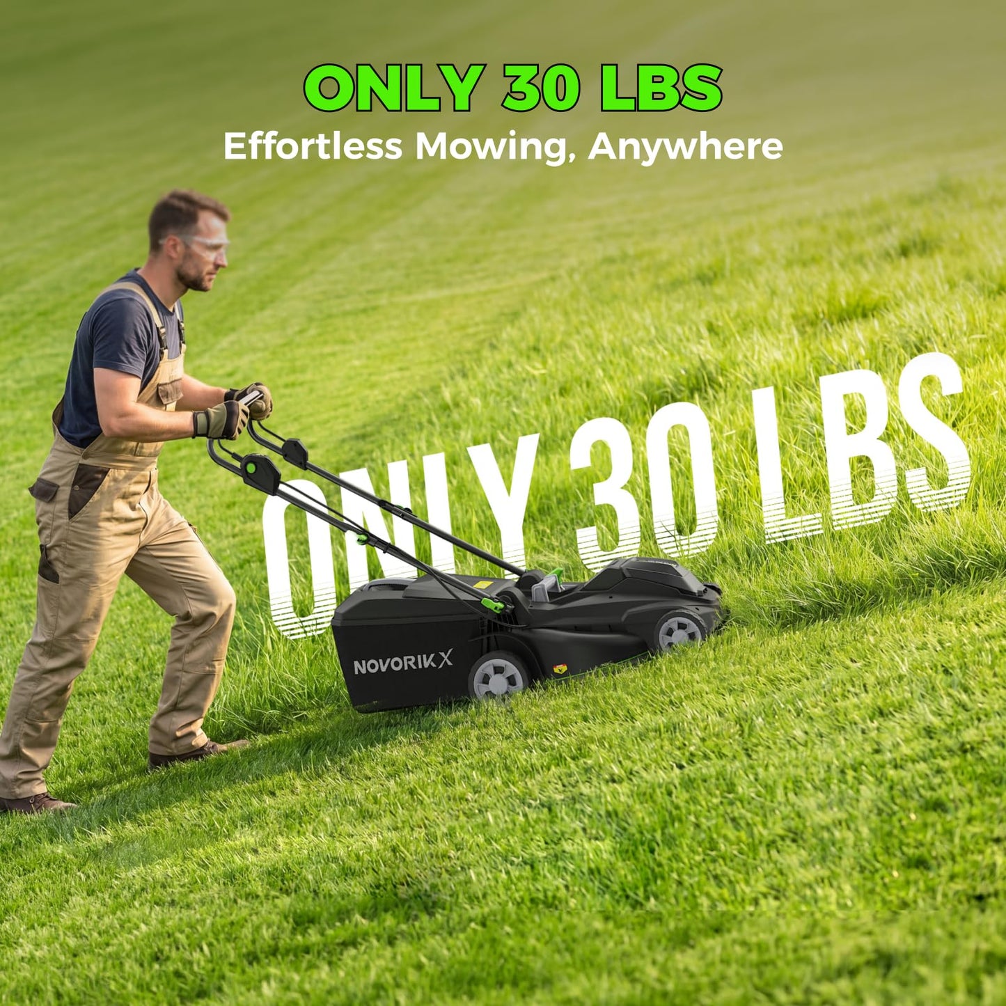 NovorikX 40V 17-Inch Cordless Lawn Mower, Brushless Electric Lawn Mower with Dual 4.0Ah Batteries & Charger, 6 Cutting Heights, 2-in-1 Mulching & Bagging