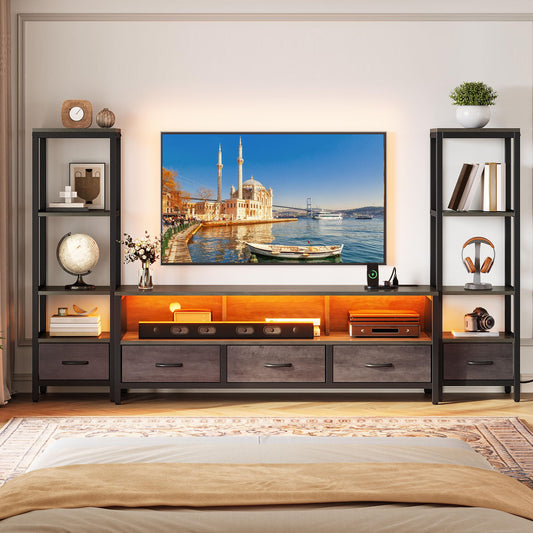YITAHOME Modern TV Stands for 65 inch TVs, Entertainment Center with Drawers and Bookshelves, LED TV Console Cabinet with Power Outlets for Living Room, Grey