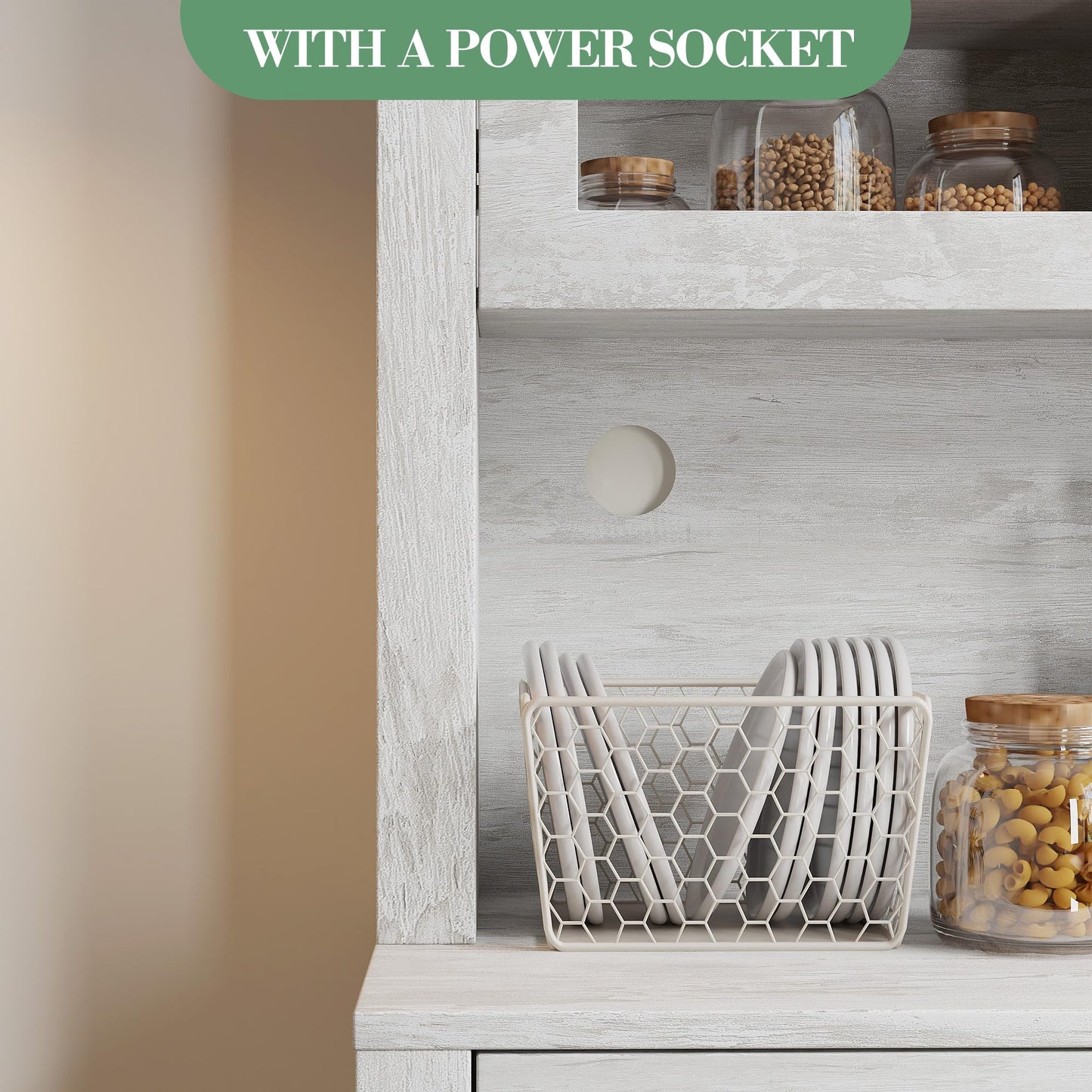 IDEALHOUSE Modern Kitchen Pantry Cabinet, Microwave Storage Stand, Engineered Wood Food Organizer Cabinet with Multi Compartments, for Home Kitchen Dining Area, Gray