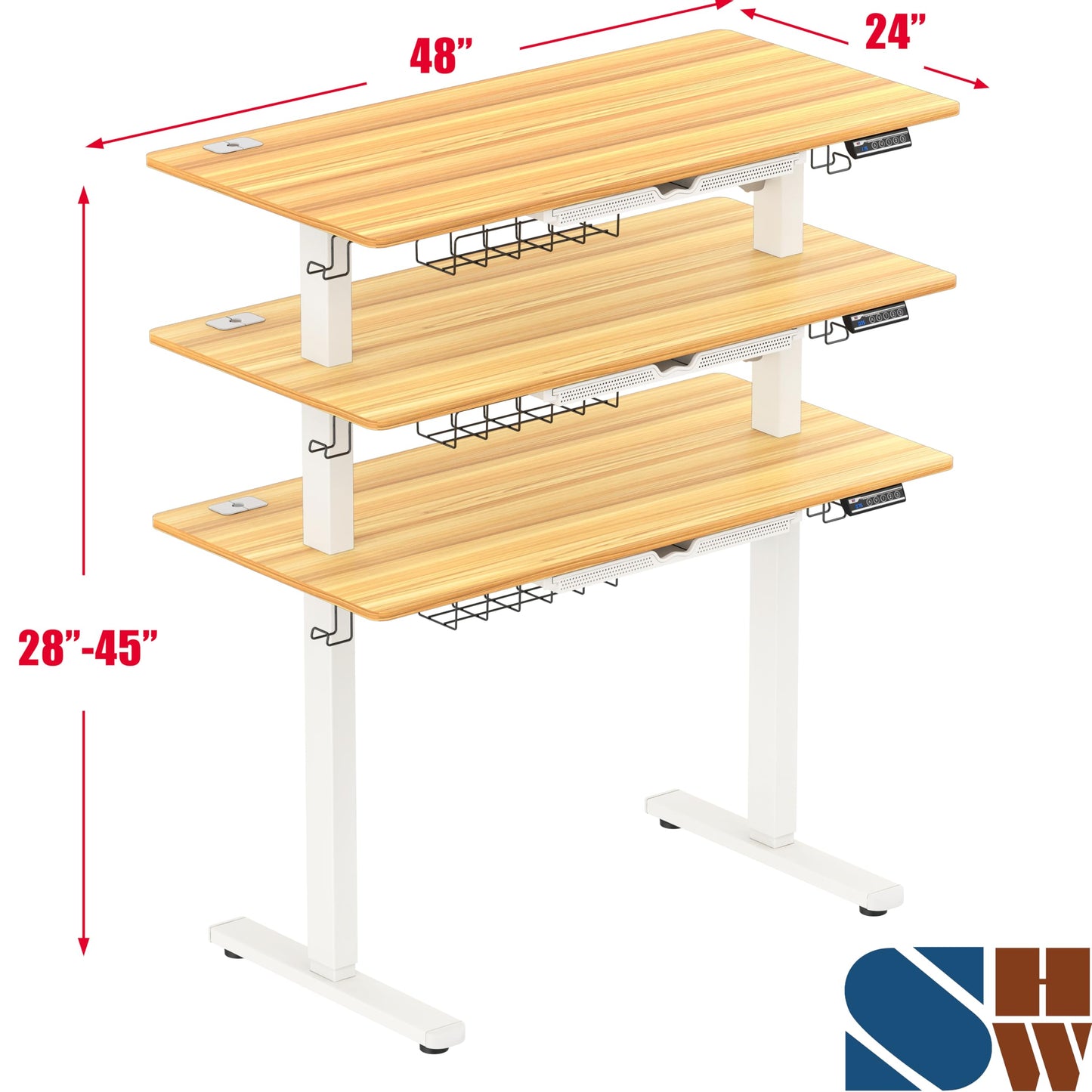 SHW 48-Inch Electric Height Adjustable Standing Desk with Drawer, Memory Preset and Cable Management Tray, Oak
