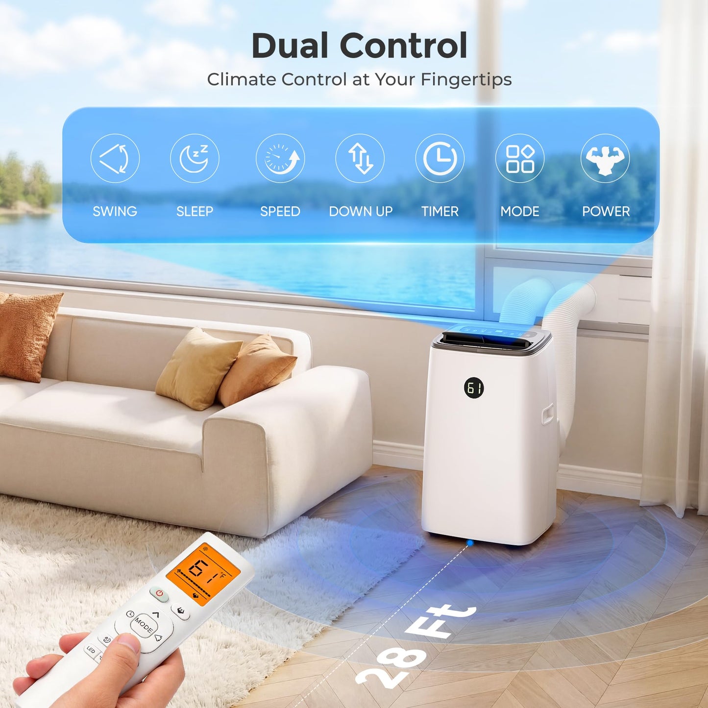 AGTANA 16000 BTU Inverter Portable Air Conditioners, Dual Hose Portable AC for Large Room up to 800 sq. ft, 3-in-1 Self-Evaporating AC Units with Fan & Dehumidifier, Quiet Sleep Mode(42dB), Auto Swing