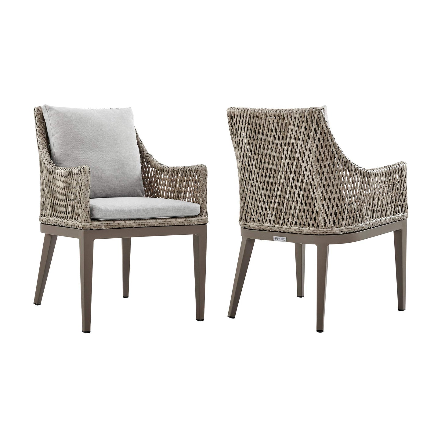 Armen Living Silvana Outdoor Wicker and Aluminum Gray Dining Chair with Beige Cushions - Set of 2