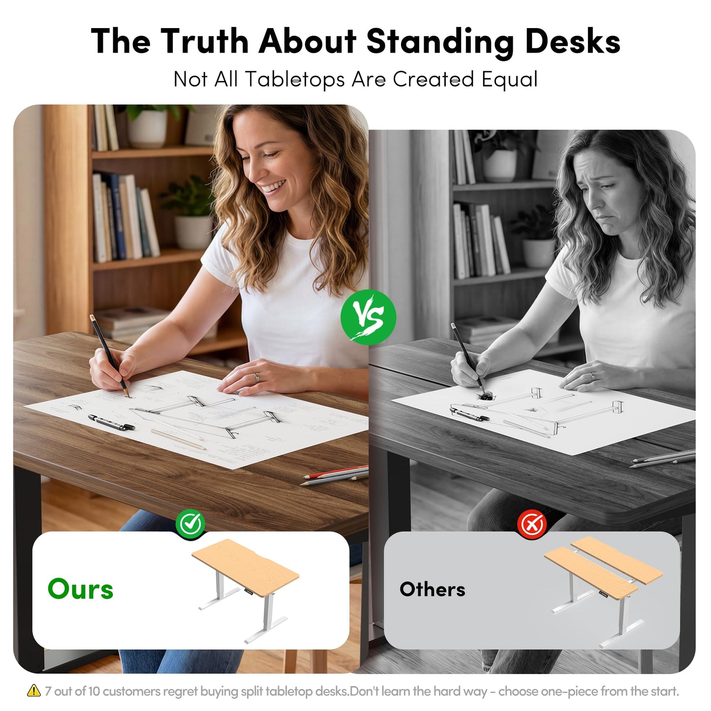 FEZIBO One-Piece Standing Desk, 48"x24" Seamless Tabletop Electric Height Adjustable for Home Office, Study Rooms & Multi-Device Workstations, Black Walnut
