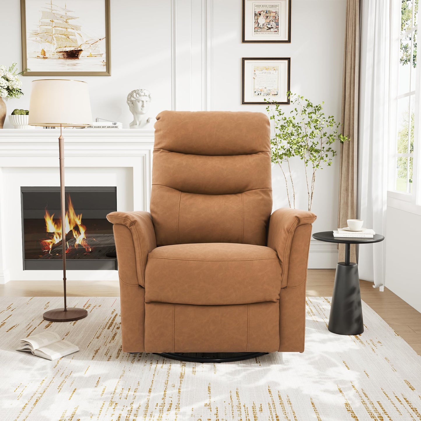 Christopher Knight Home Helen Massage Recliner Chair with 8 Points Function, PU Leather Upholstered Recliner Sofa with Two Adjustable Positions, Swivel Massage Chair with a Side Storage Pocket, Brown