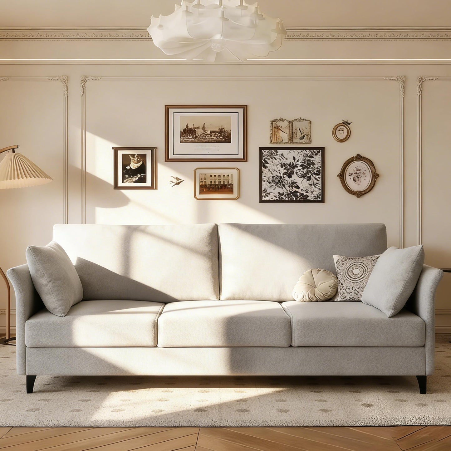 FAVSH 65" Mid Century Modern Loveseat Sofa, Upholstered Linen 3-Seater Couch with Deep Seating, Small Space Loveseat for Living Room Bedroom Apartment Office, Easy Assembly, Silvery Grey