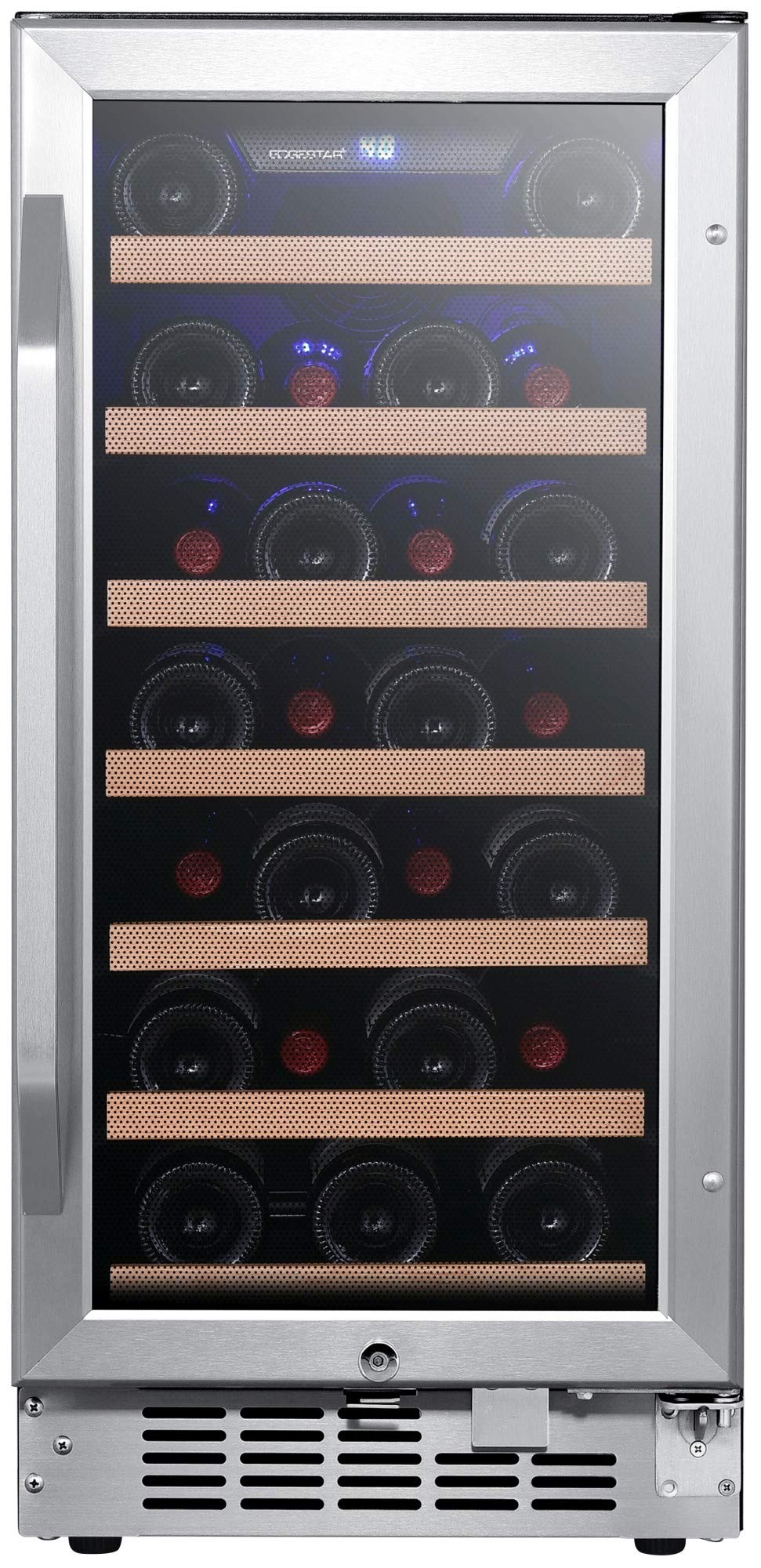 EdgeStar CWR302SZ 15 Inch Wide 25 Bottle Built-In Single Zone Wine Cooler with Reversible Lockable Door and LED Lighting - Stainless Steel