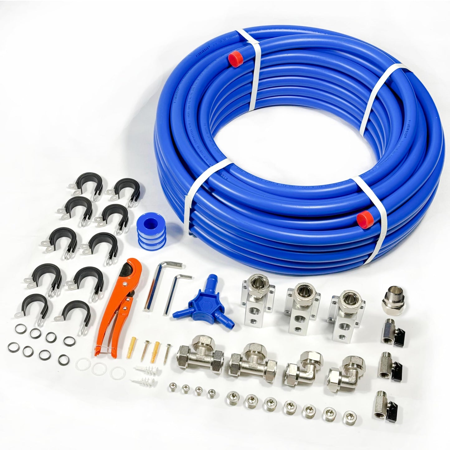 FIDEURSUS Compressed Air Piping System with 3/4 Inch ID x 100 feet 3-Way Dual-Outlet Aluminum Manifolds for Garage Shop Air Line Kit, Air Compressor Line Kit |200 PSI | 9110