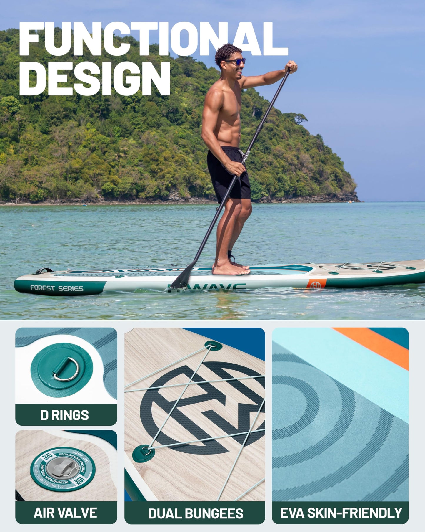 Hiwave Inflatable Stand Up Paddle Board 11’*34”*6” Sup Board,420lbs Capicity, Pet Friendly Paddle Board for Ocean&Lake, w/3pcs Adjustable Paddle