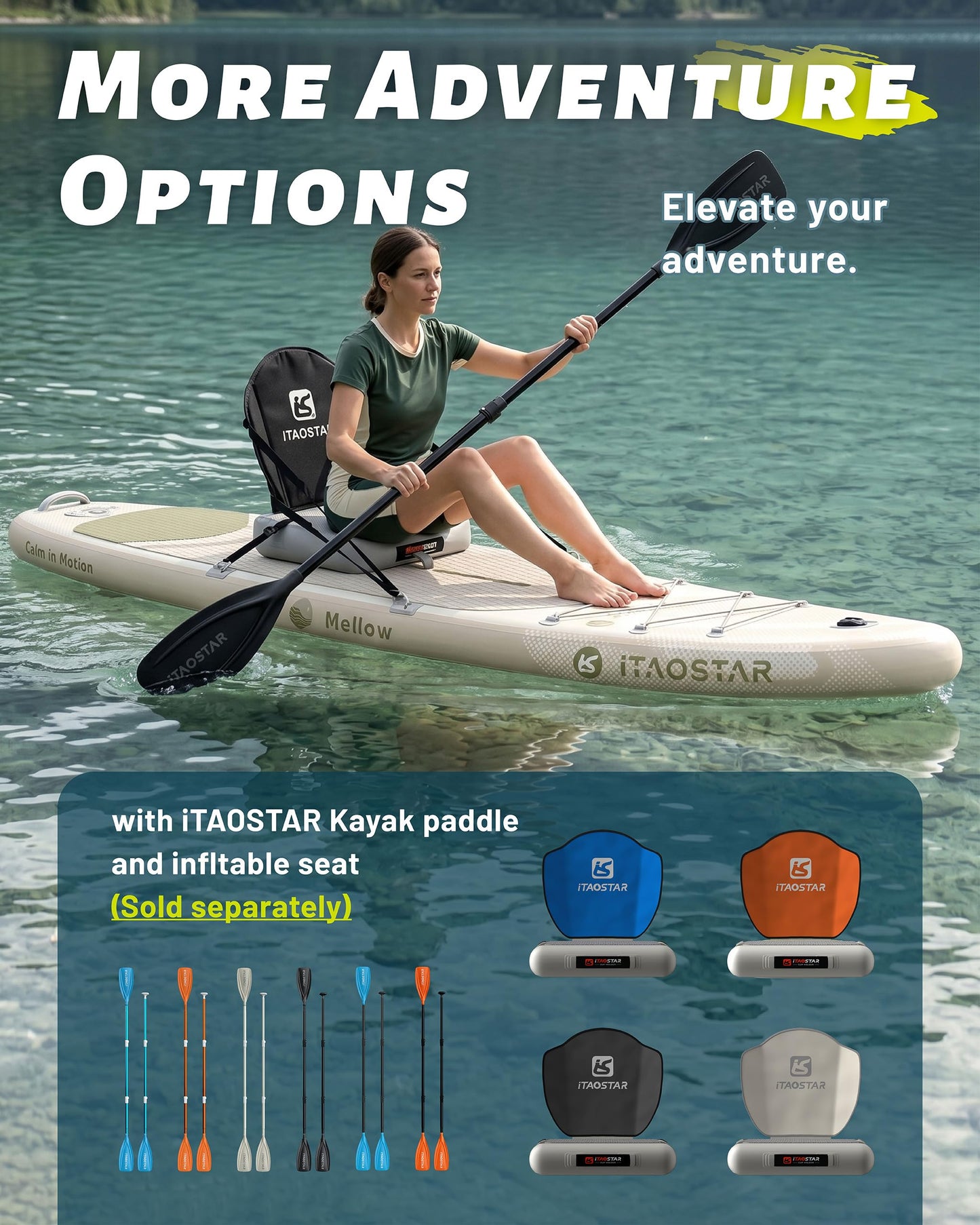 iTAOSTAR M01C 11’×33" Stand Up Paddle Board - Premium SUP Board Kit with 5 Fins - Inflatable Paddleboard for Adults & Youth - All Skill Levels - for Lakes, Oceans & Fishing