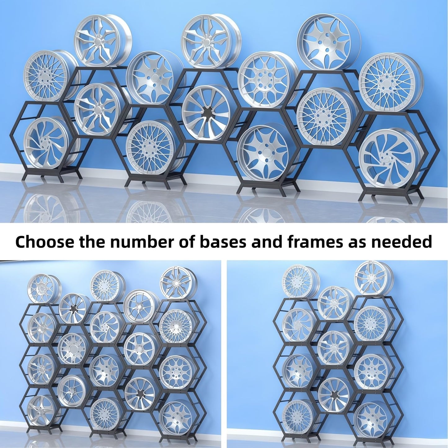 Adjustable Car Rim Display Rack, Freely Combinable Rim Storage Rack, Suitable for Auto Repair Shops and Tire Stores(4 Frames)