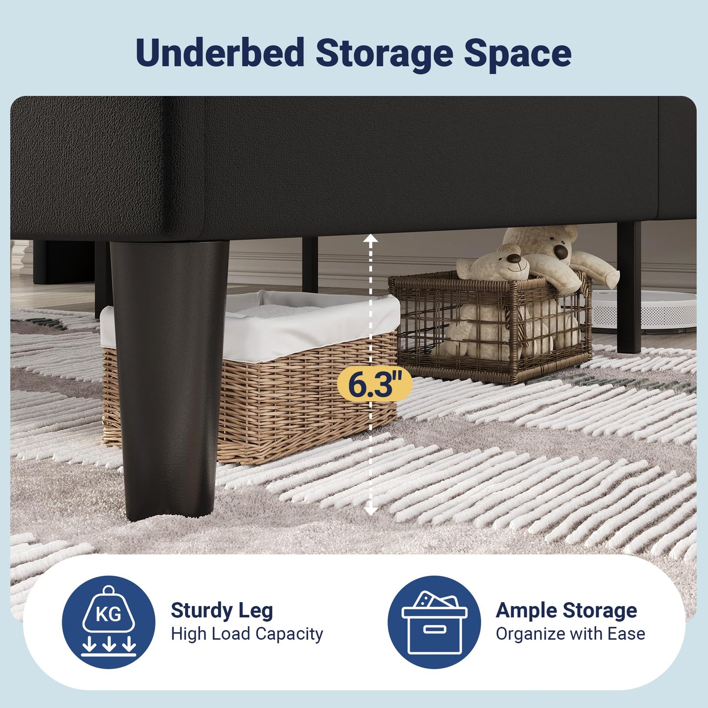 Allewie King Size Platform Bed Frame with Charging Station and Storage Shelf/Upholstered Velvet Wingback Headboard/Wooden Slats Support/No Box Spring Needed/Easy Assembly, Black